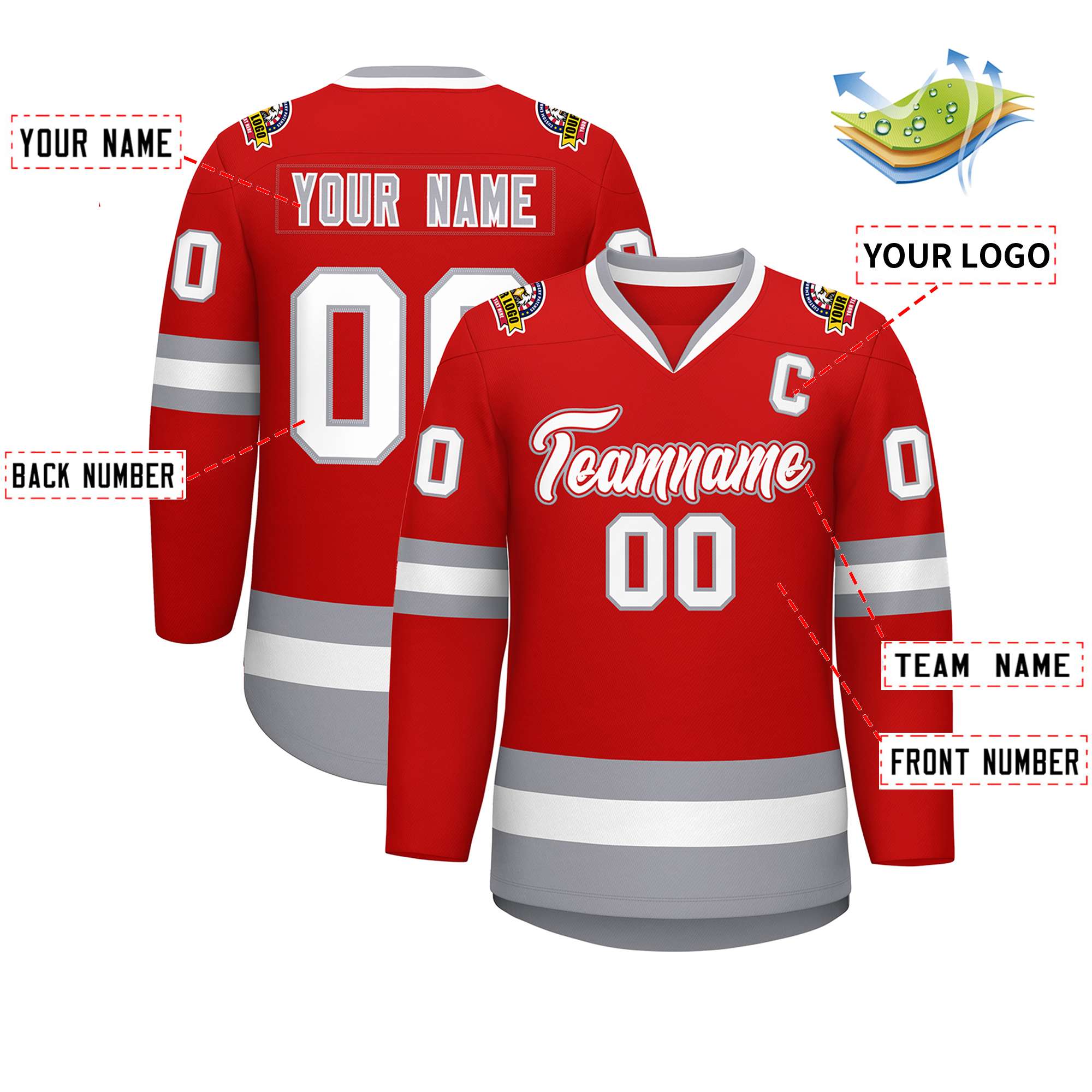 Custom Red White Red-Gray Classic Style Hockey Jersey | KXKSHOP