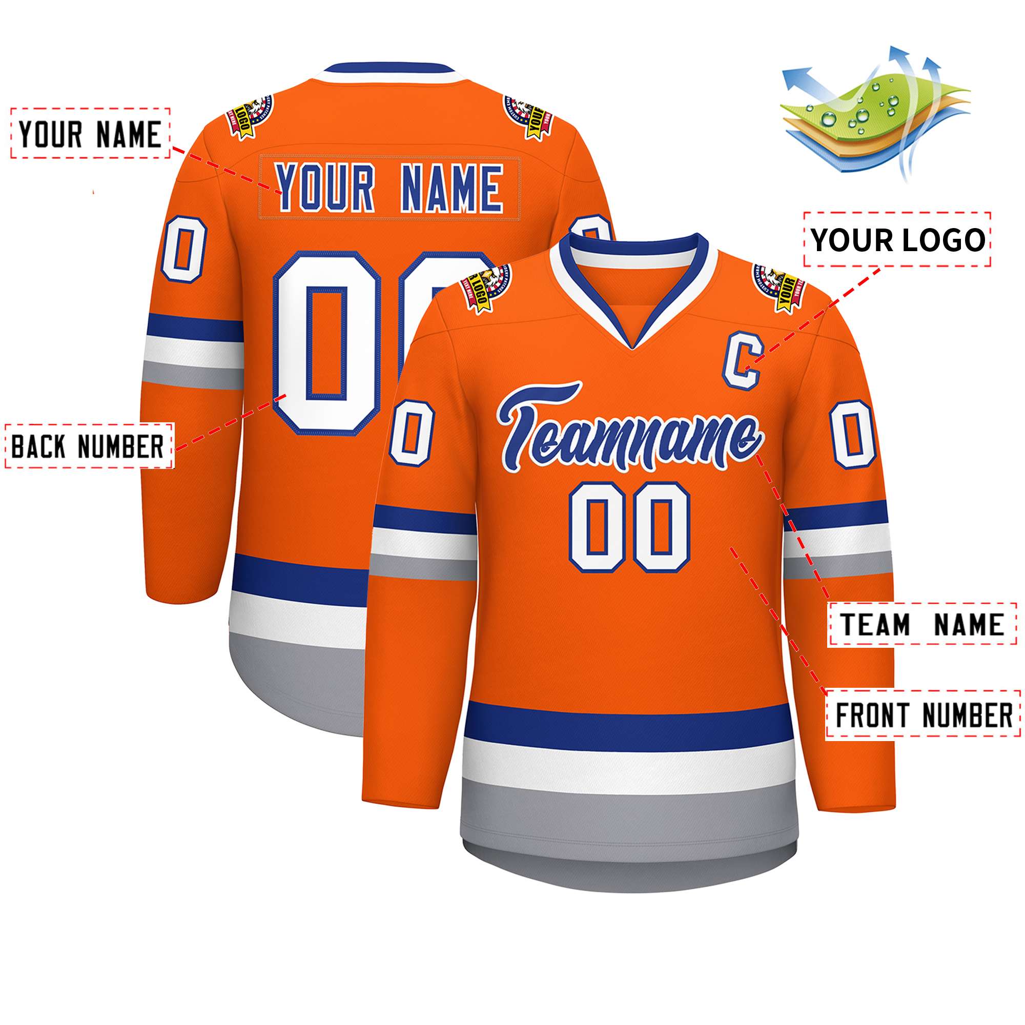 Custom Orange Royal-White Classic Style Hockey Jersey | KXKSHOP