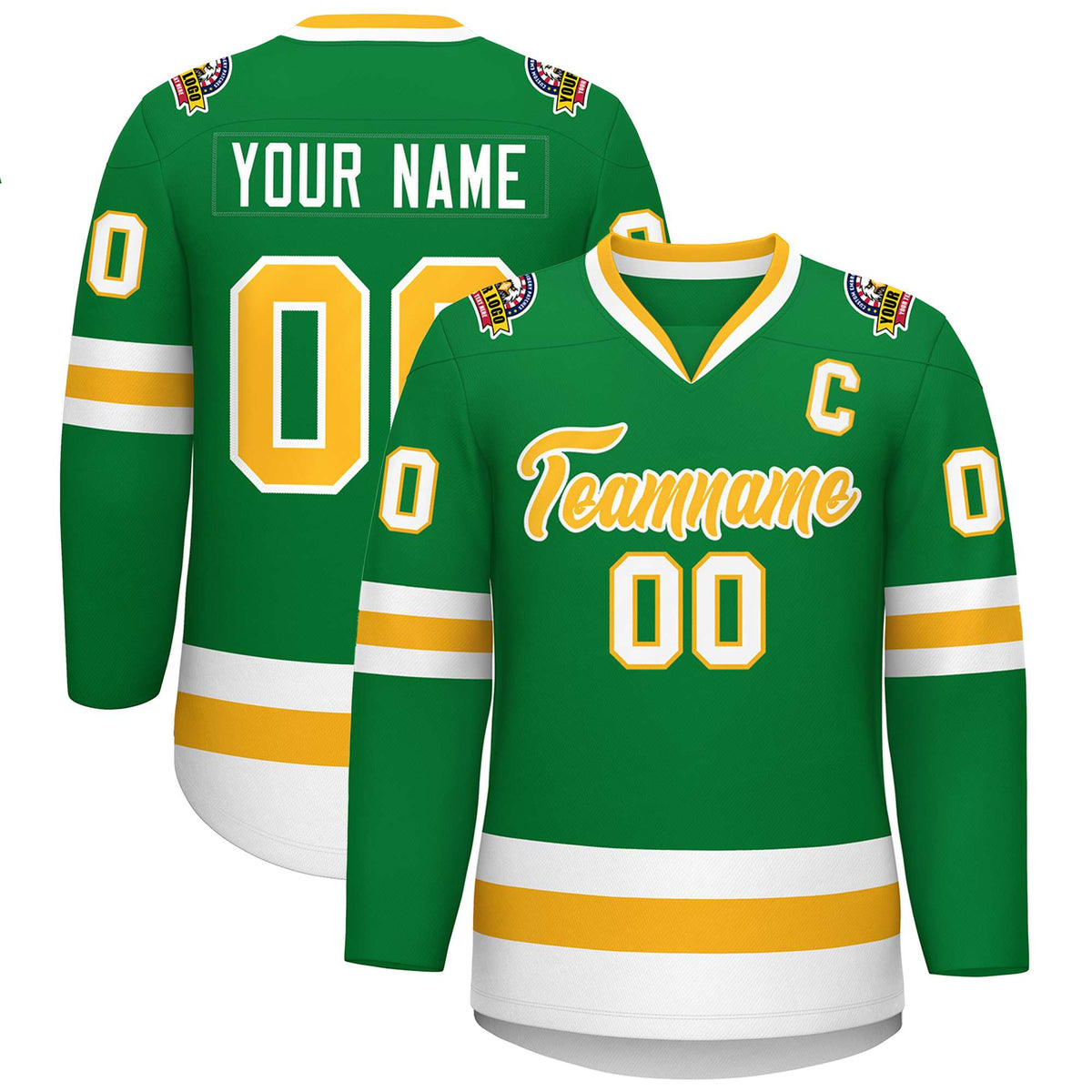Custom Kelly Green Gold-White Classic Style Hockey Jersey | KXKSHOP