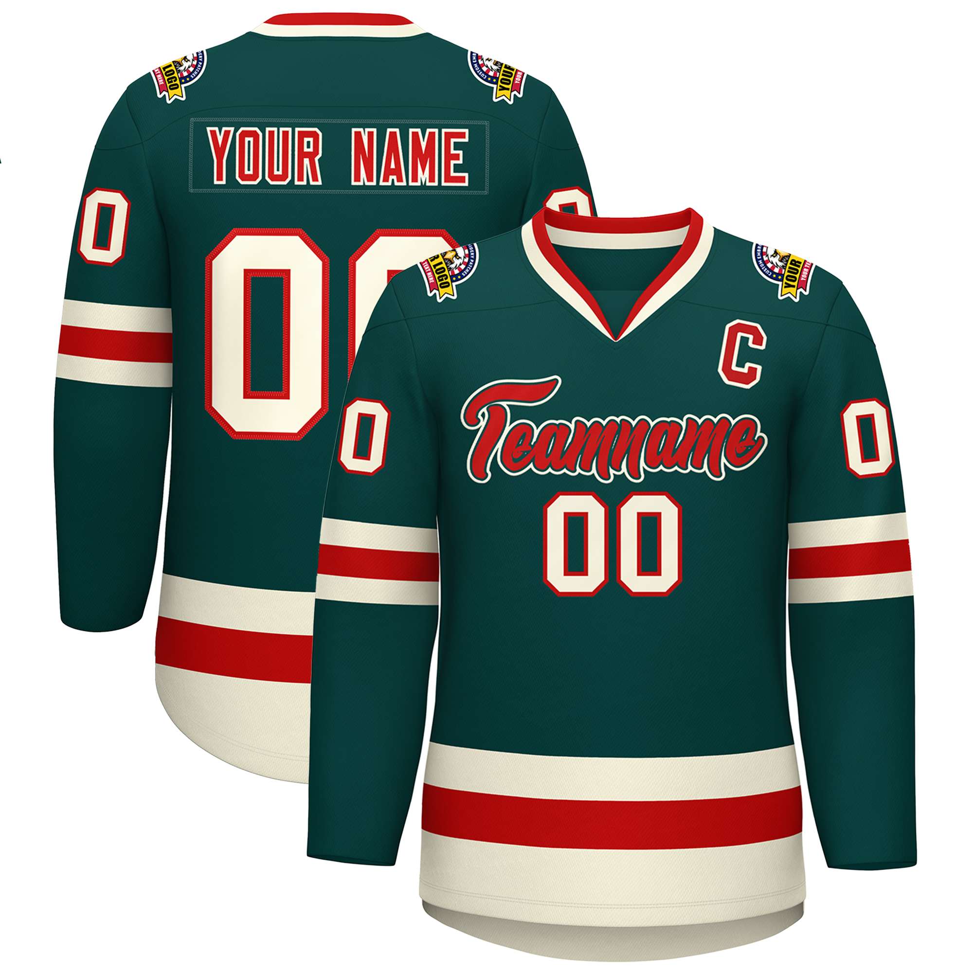 Custom Midnight Green Red Midnight Green-Khaki Classic Style Hockey Jersey | KXKSHOP