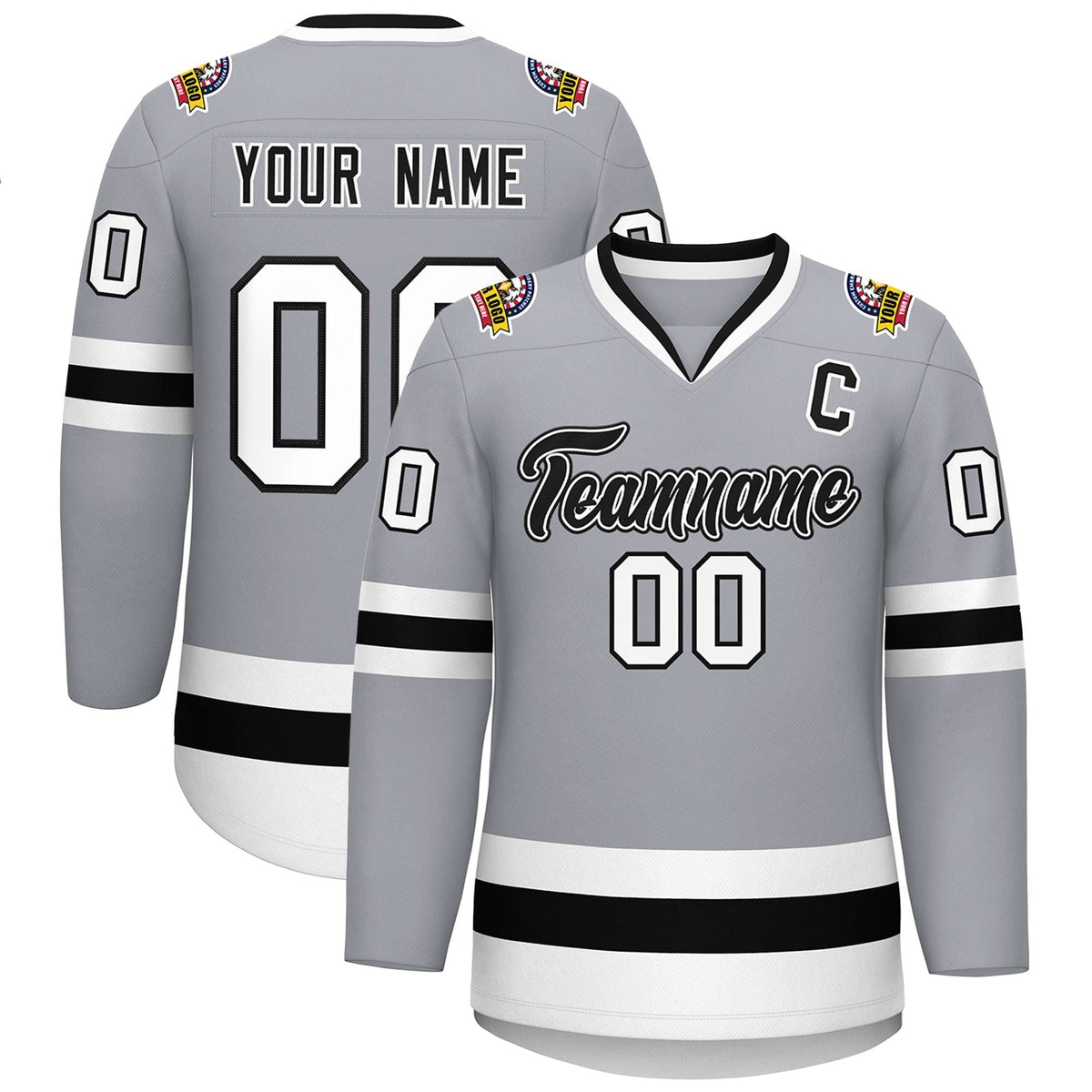 Custom Gray Black White-Black Classic Style Hockey Jersey | KXKSHOP