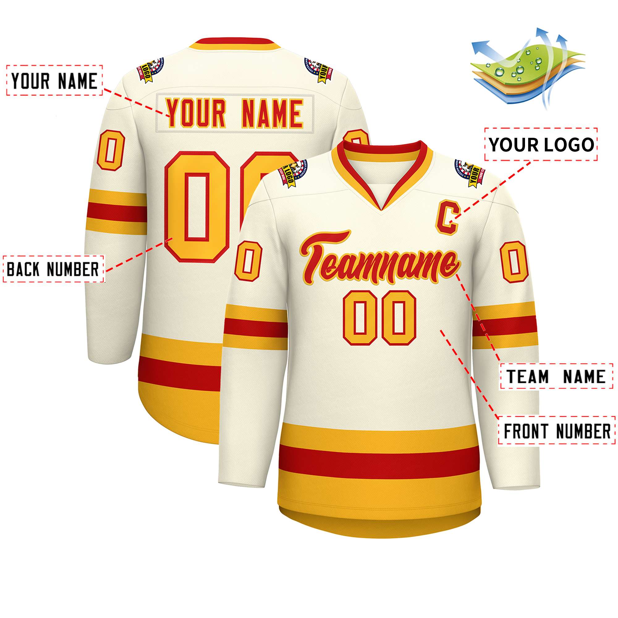 Custom Khaki Red-Gold Classic Style Hockey Jersey | KXKSHOP