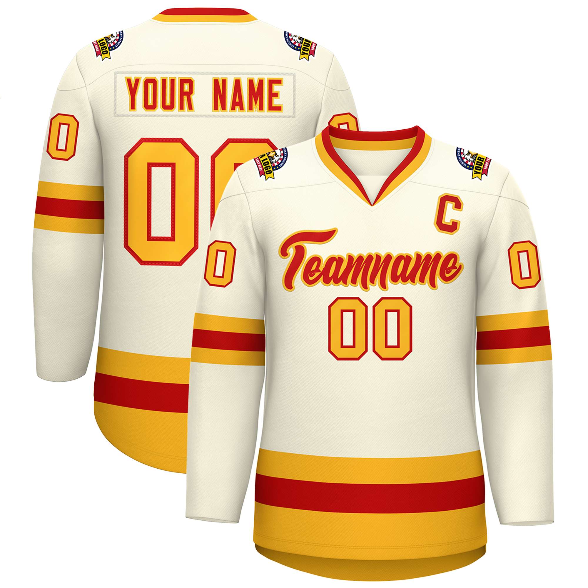 Custom Khaki Red-Gold Classic Style Hockey Jersey | KXKSHOP