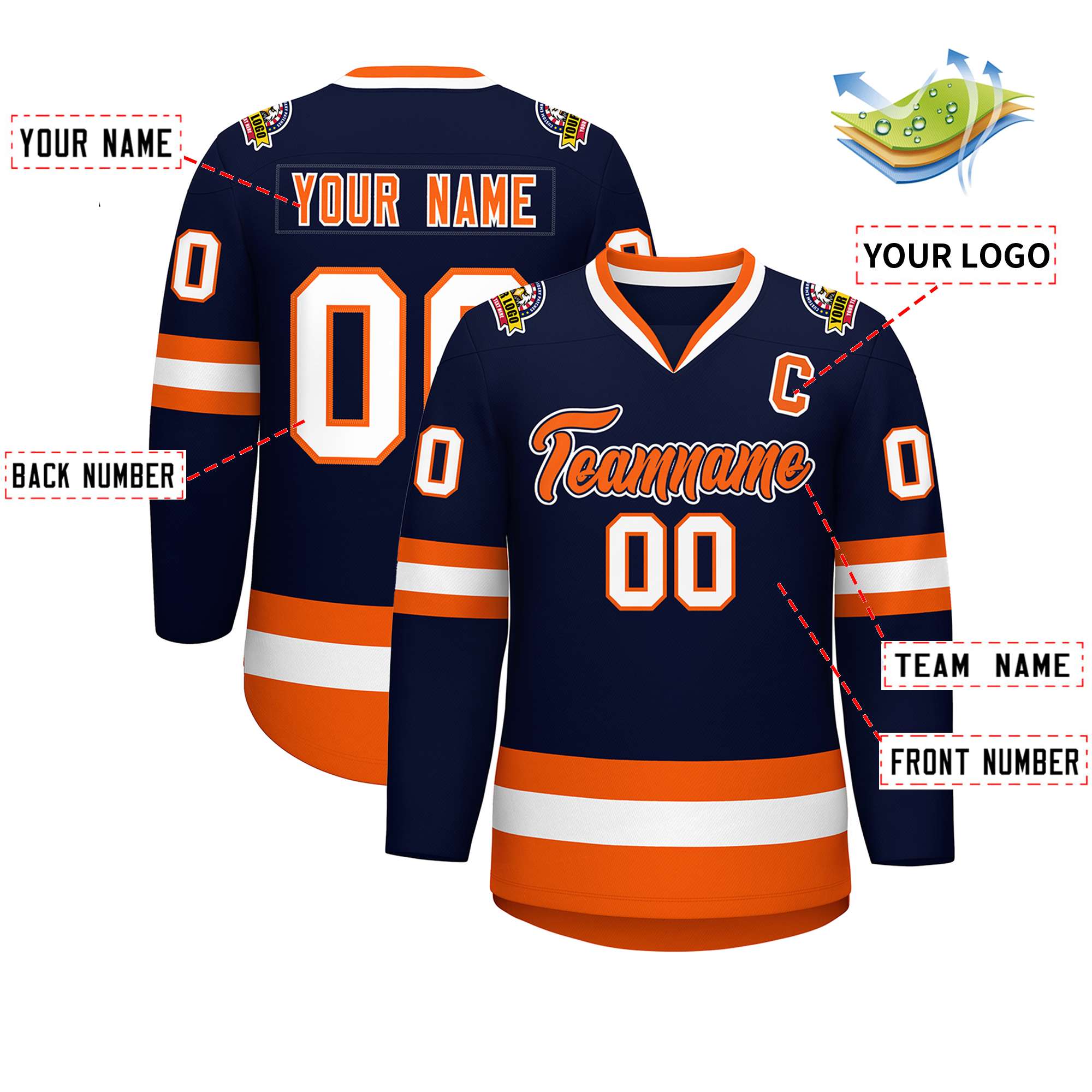 Custom Navy Orange Navy-White Classic Style Hockey Jersey | KXKSHOP