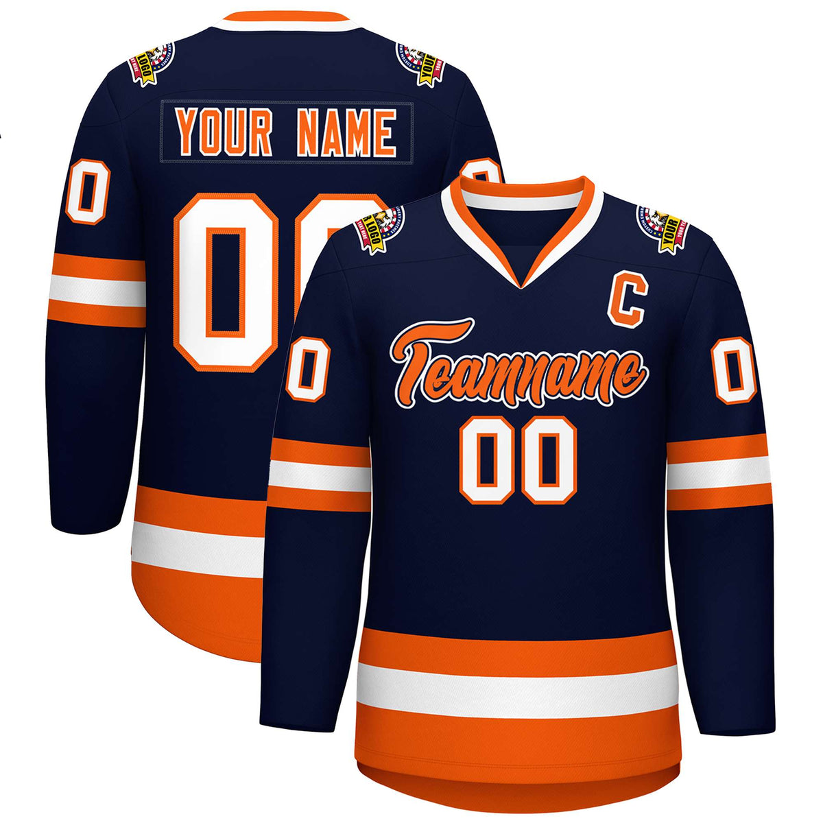 Custom Navy Orange Navy-White Classic Style Hockey Jersey | KXKSHOP