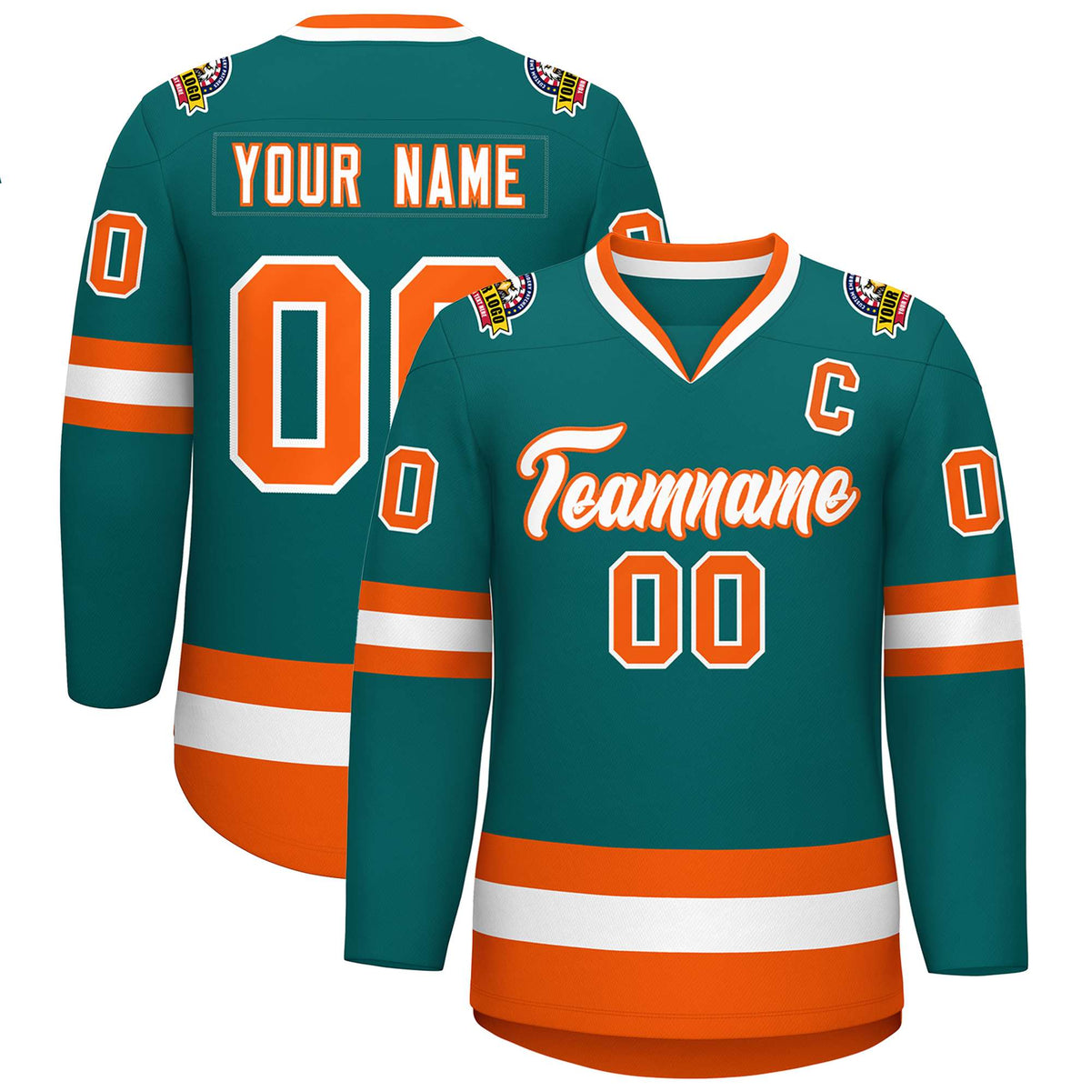 Custom Teal White-Orange Classic Style Hockey Jersey | KXKSHOP
