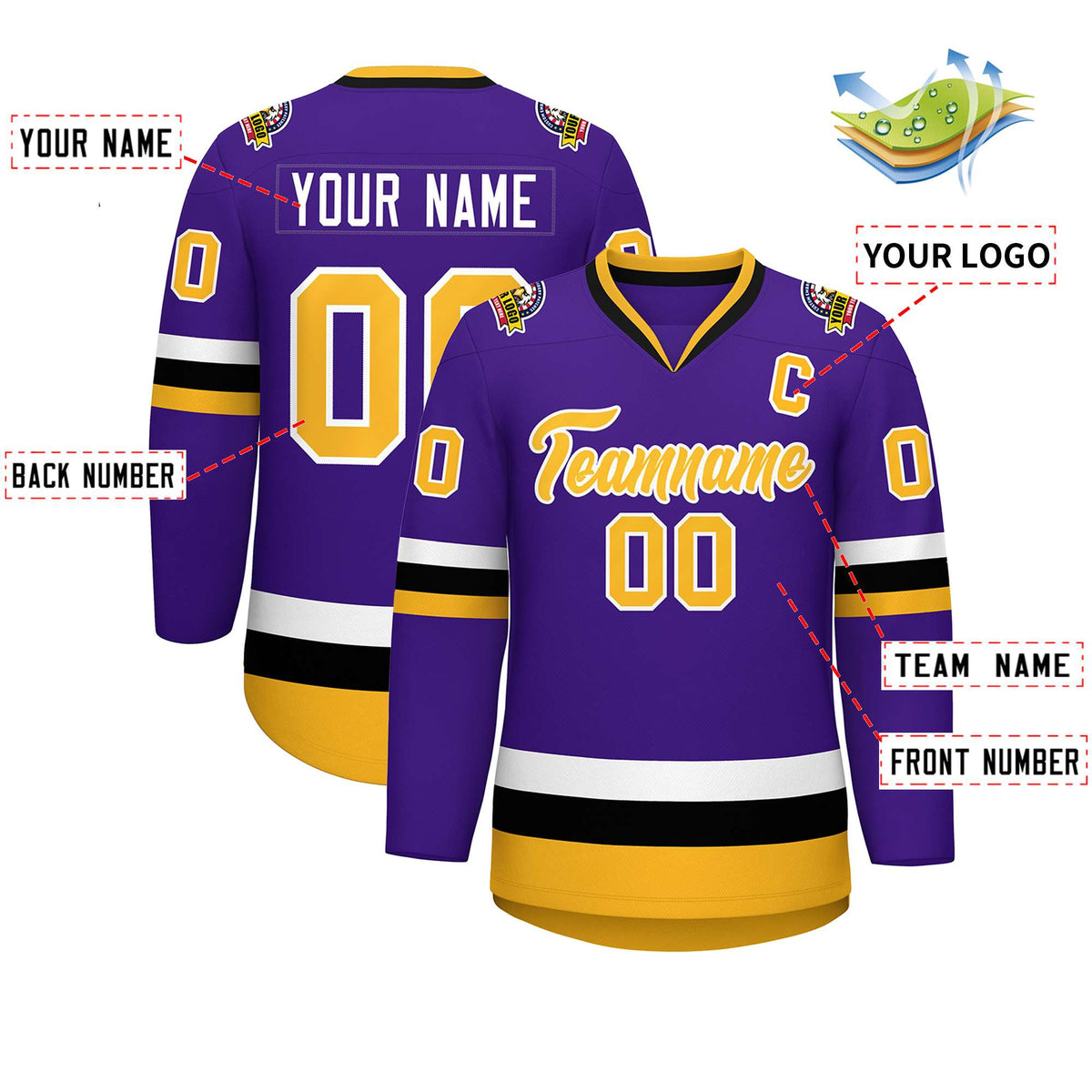 Custom Purple Gold-White Classic Style Hockey Jersey | KXKSHOP