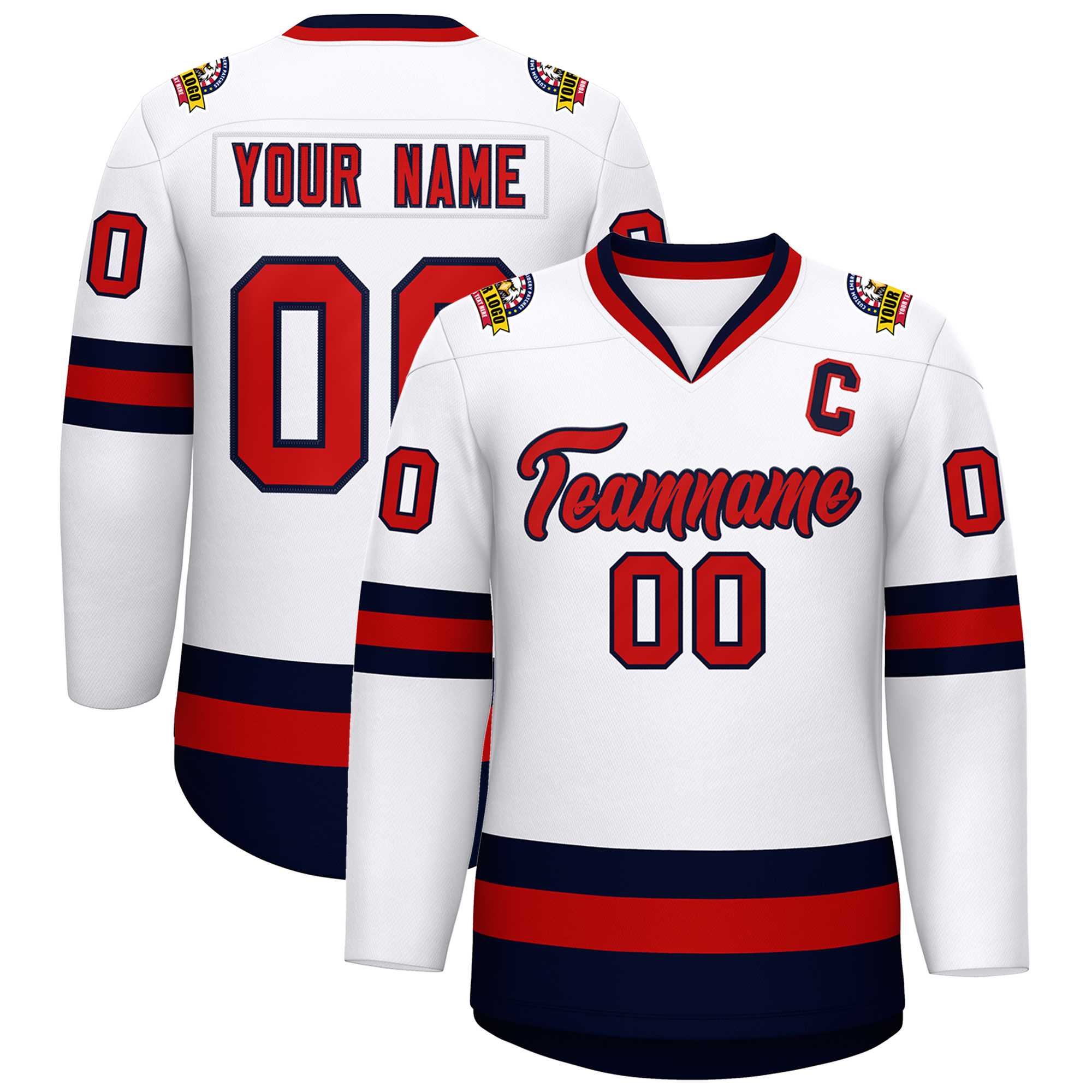 Custom White Red-Navy Classic Style Hockey Jersey | KXKSHOP