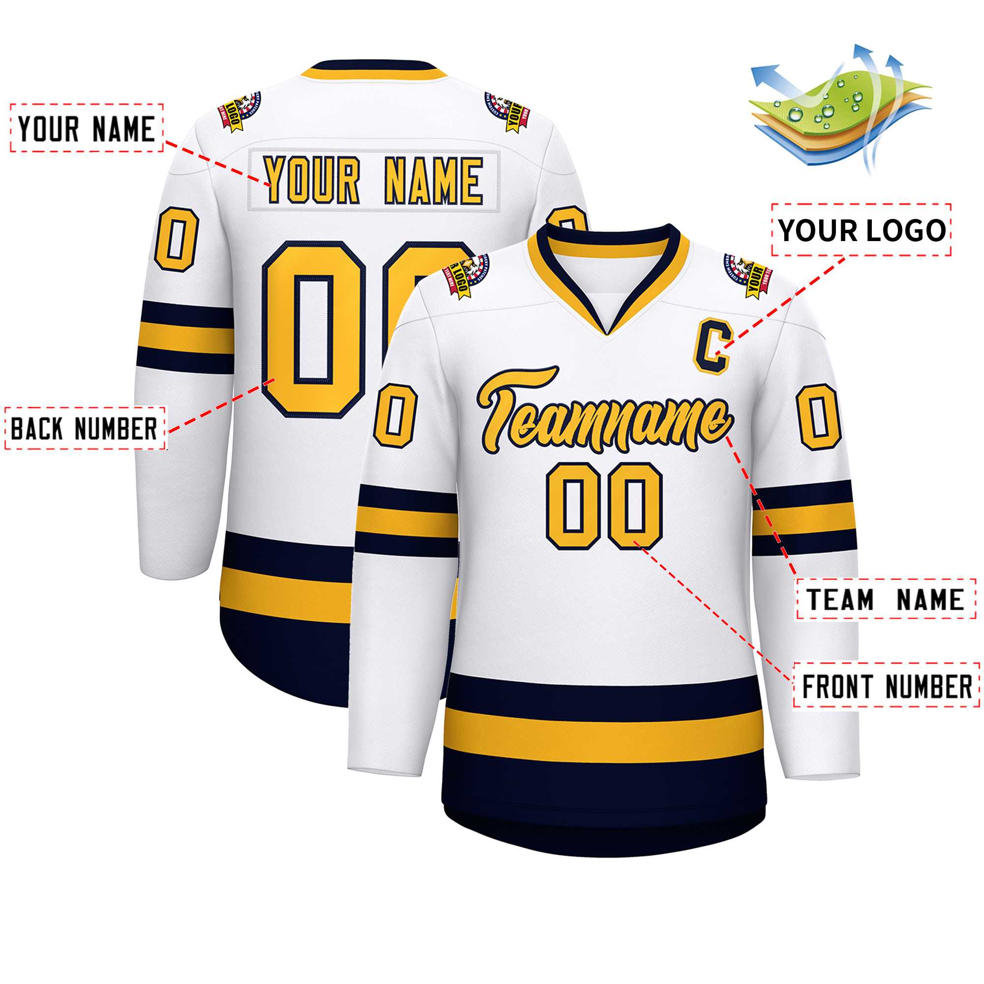 Custom White Gold-Navy Classic Style Hockey Jersey | KXKSHOP