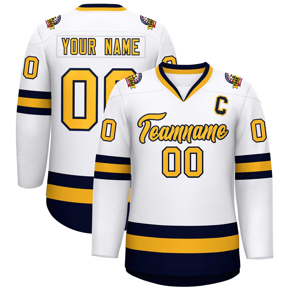 Custom White Gold-Navy Classic Style Hockey Jersey | KXKSHOP