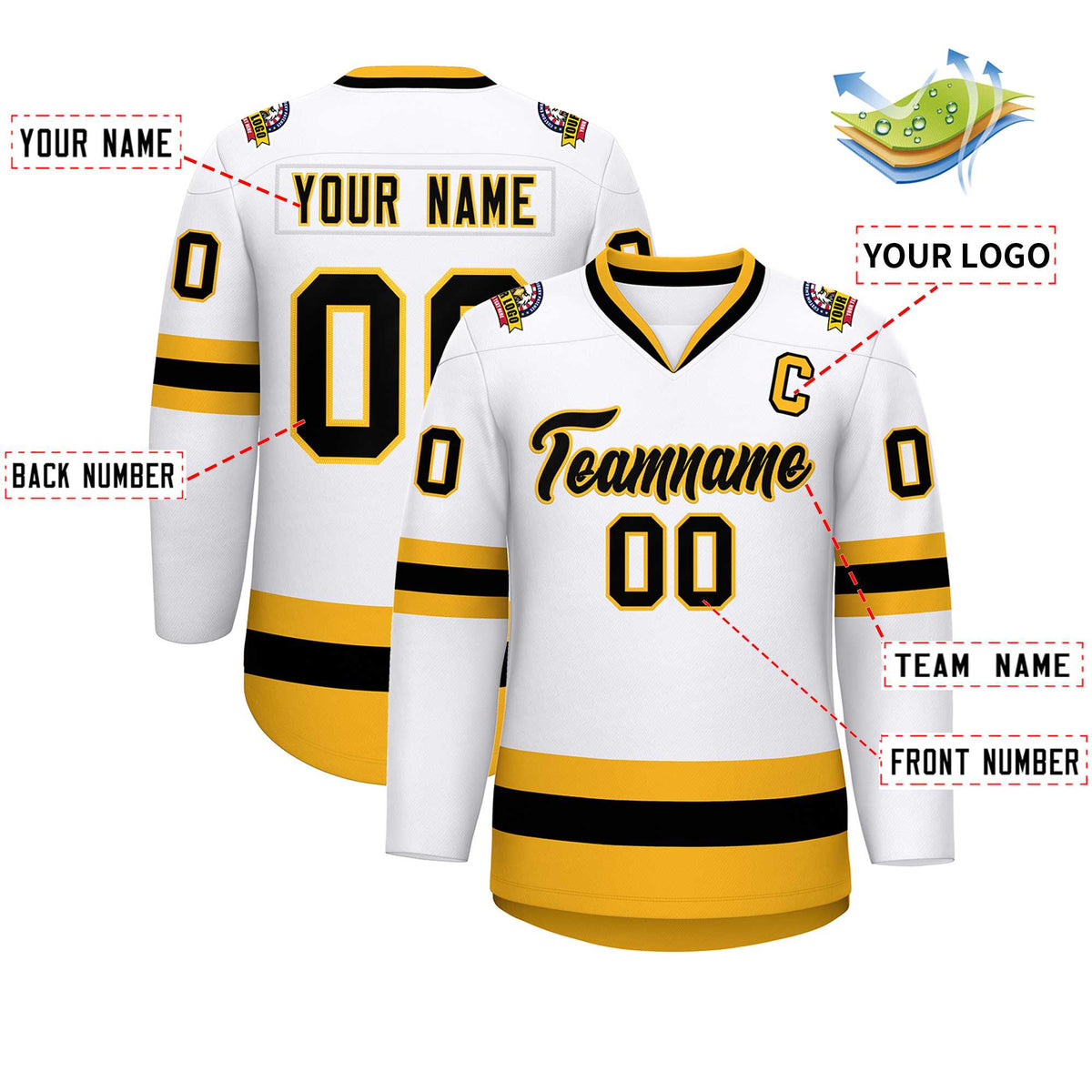 Custom White Black-Gold Classic Style Hockey Jersey | KXKSHOP
