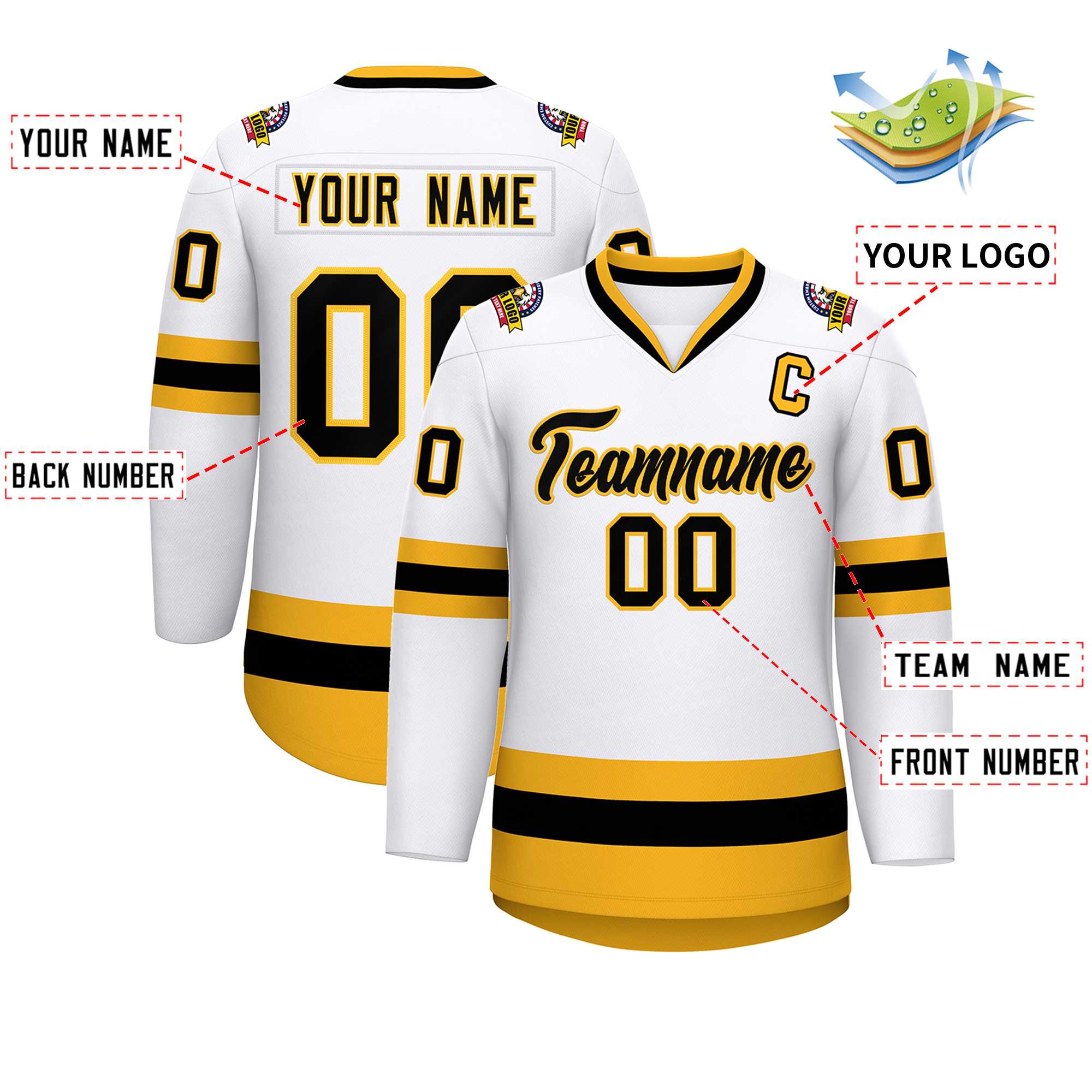 Custom White Black-Gold Classic Style Hockey Jersey | KXKSHOP