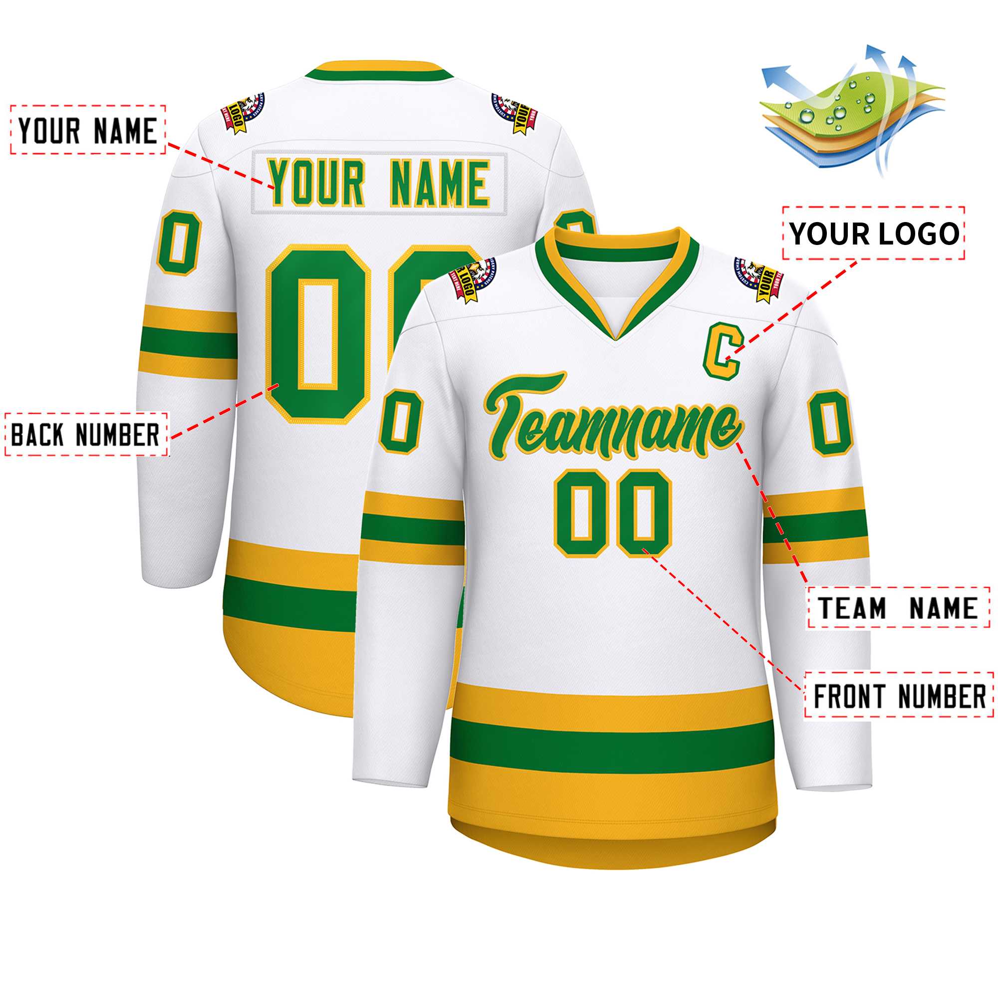 Custom White Kelly Green-Gold Classic Style Hockey Jersey | KXKSHOP