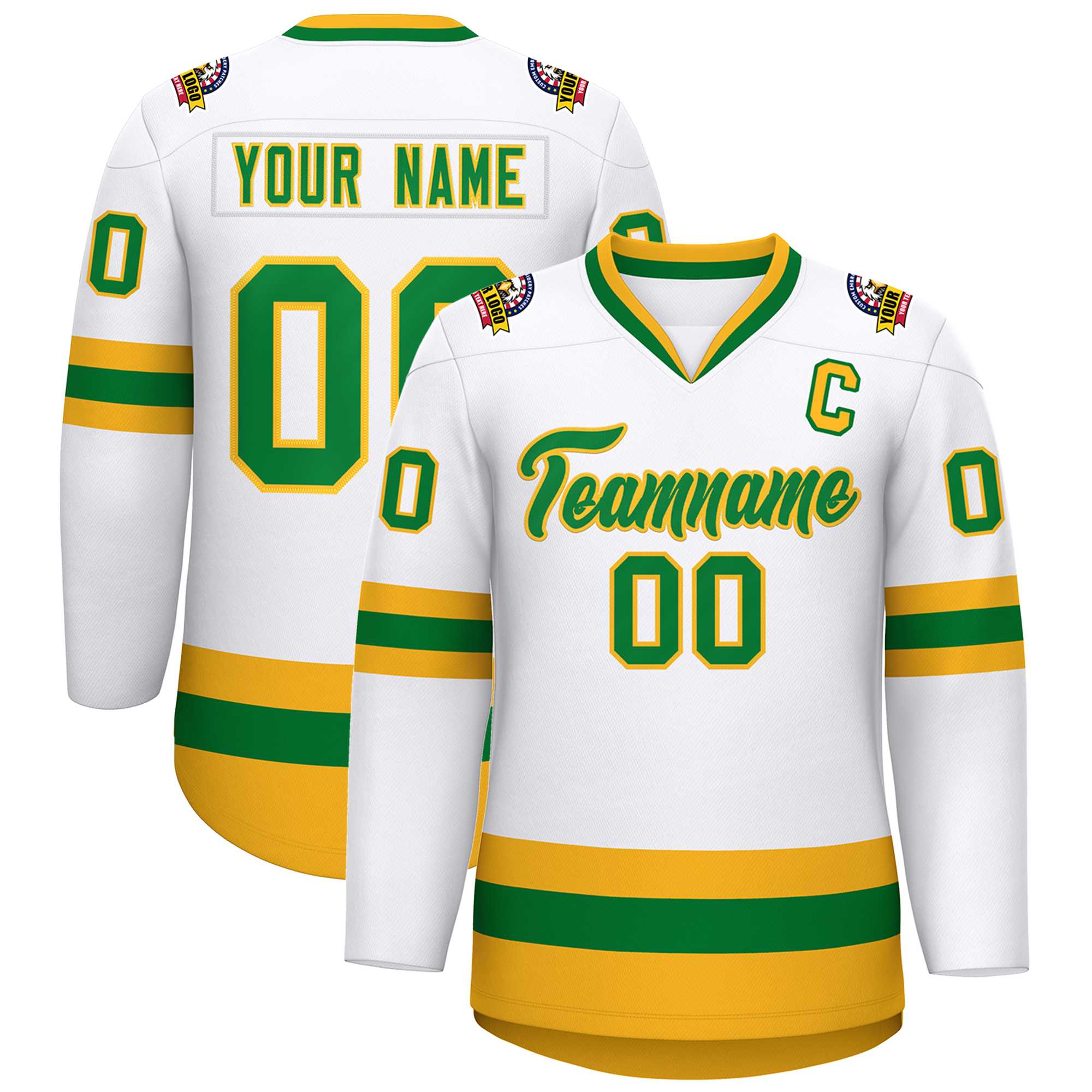 Custom White Kelly Green-Gold Classic Style Hockey Jersey | KXKSHOP