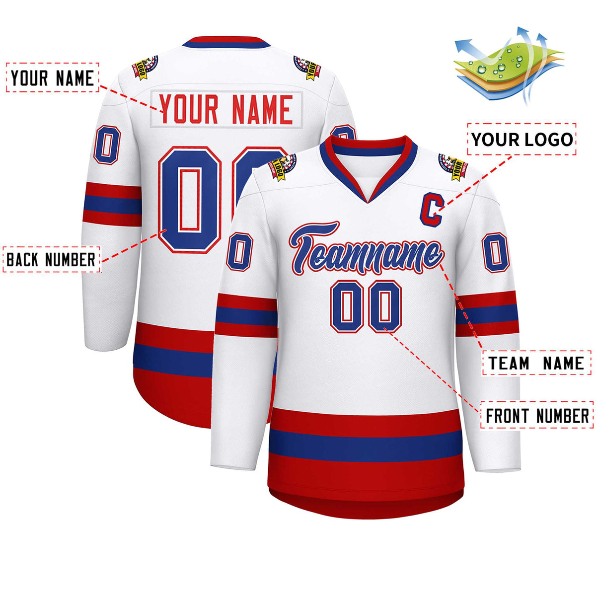 Custom White Royal White-Red Classic Style Hockey Jersey | KXKSHOP