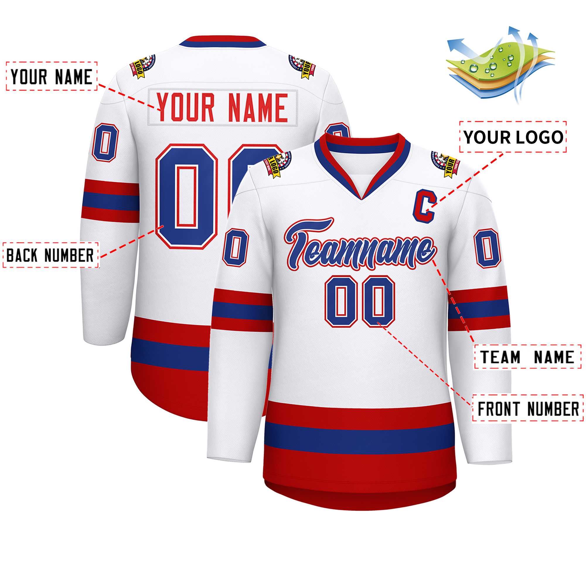 Custom White Royal White-Red Classic Style Hockey Jersey | KXKSHOP