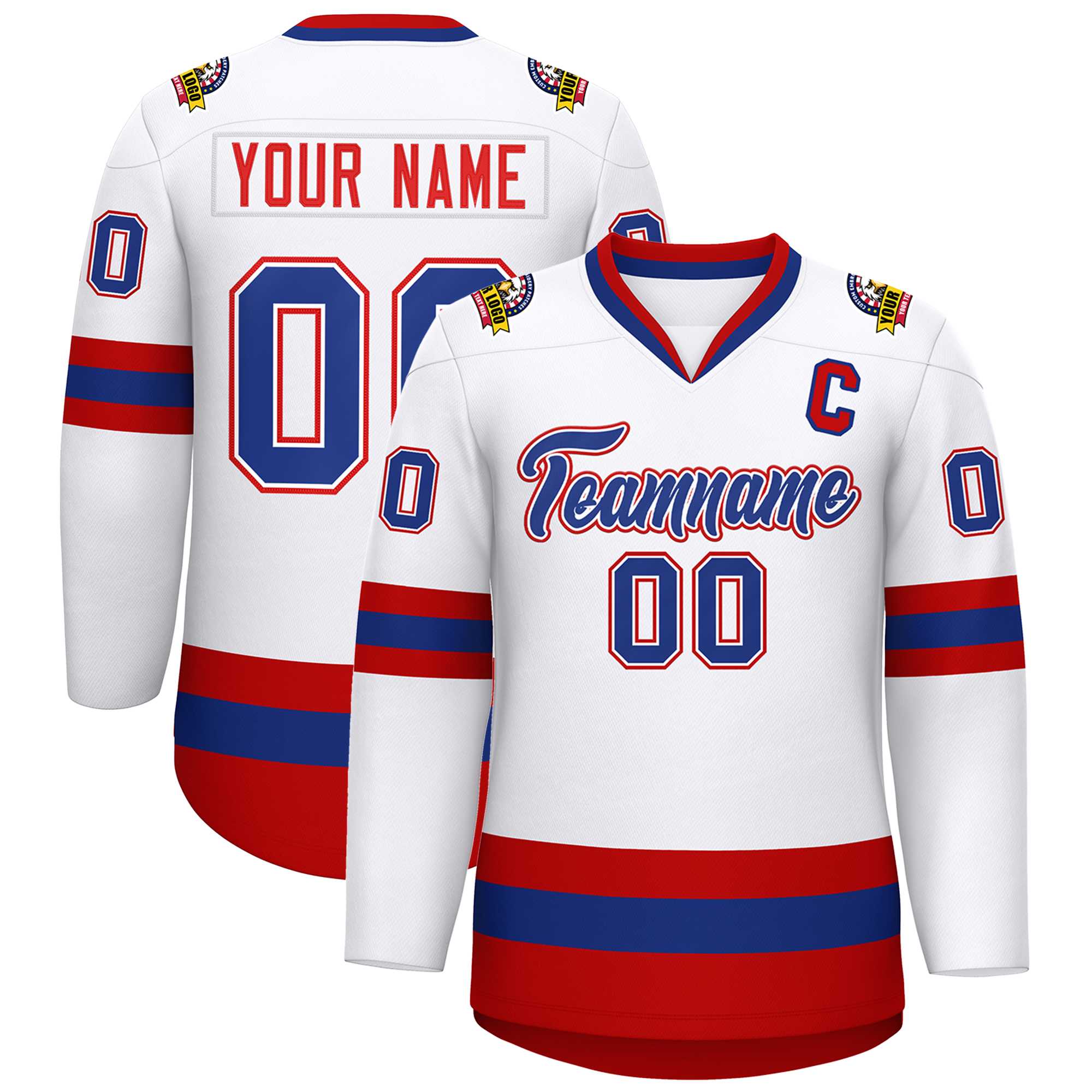 Custom White Royal White-Red Classic Style Hockey Jersey | KXKSHOP