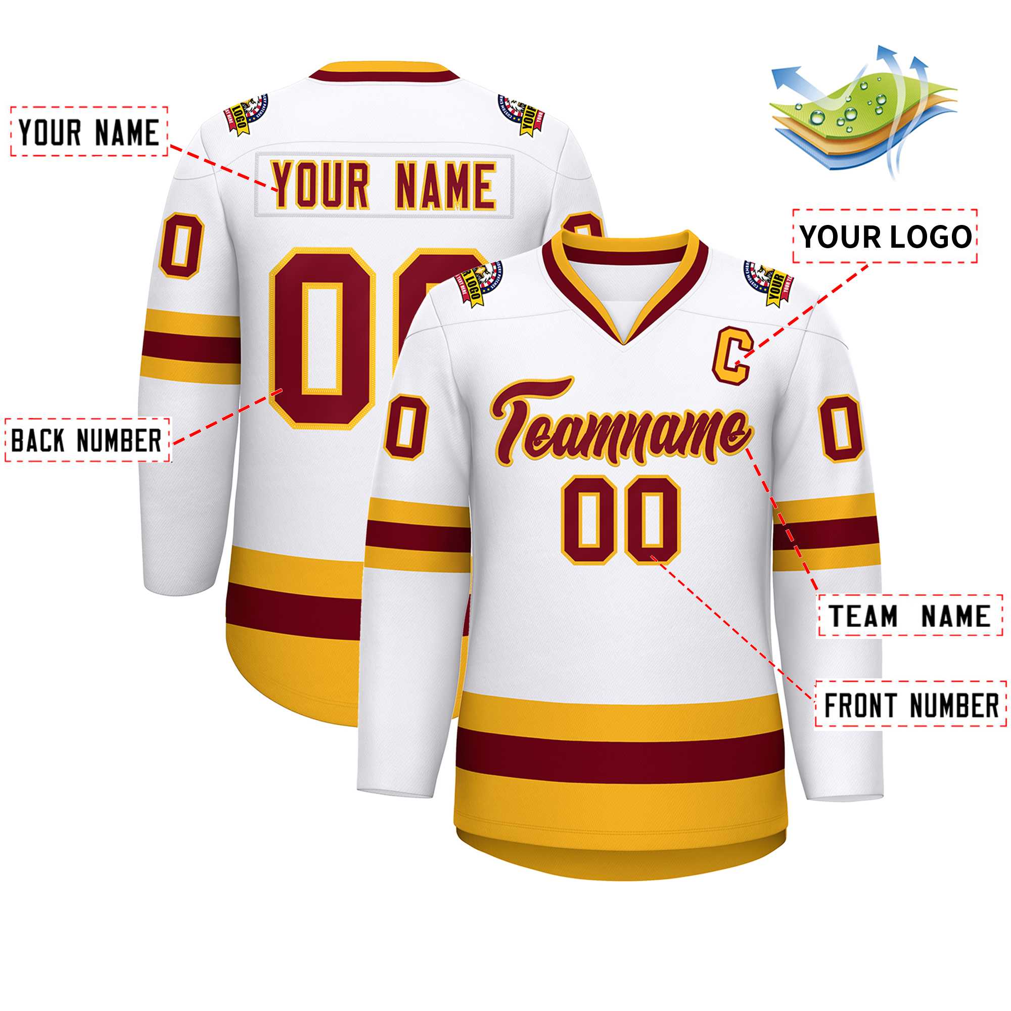 Custom White Crimson-Gold Classic Style Hockey Jersey | KXKSHOP