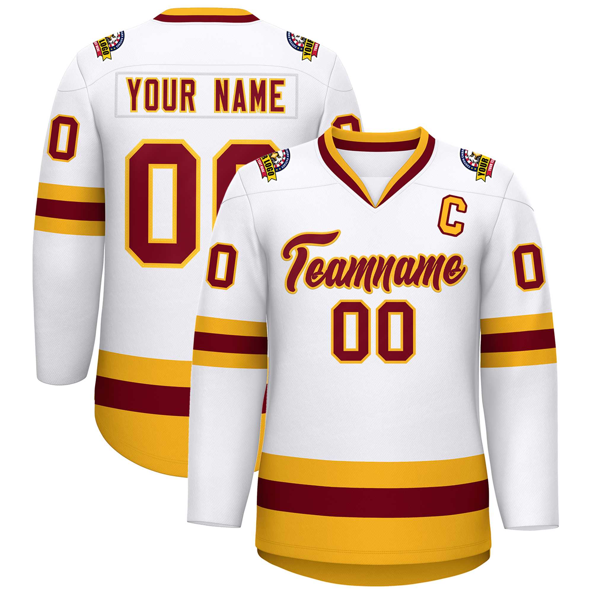 Custom White Crimson-Gold Classic Style Hockey Jersey | KXKSHOP