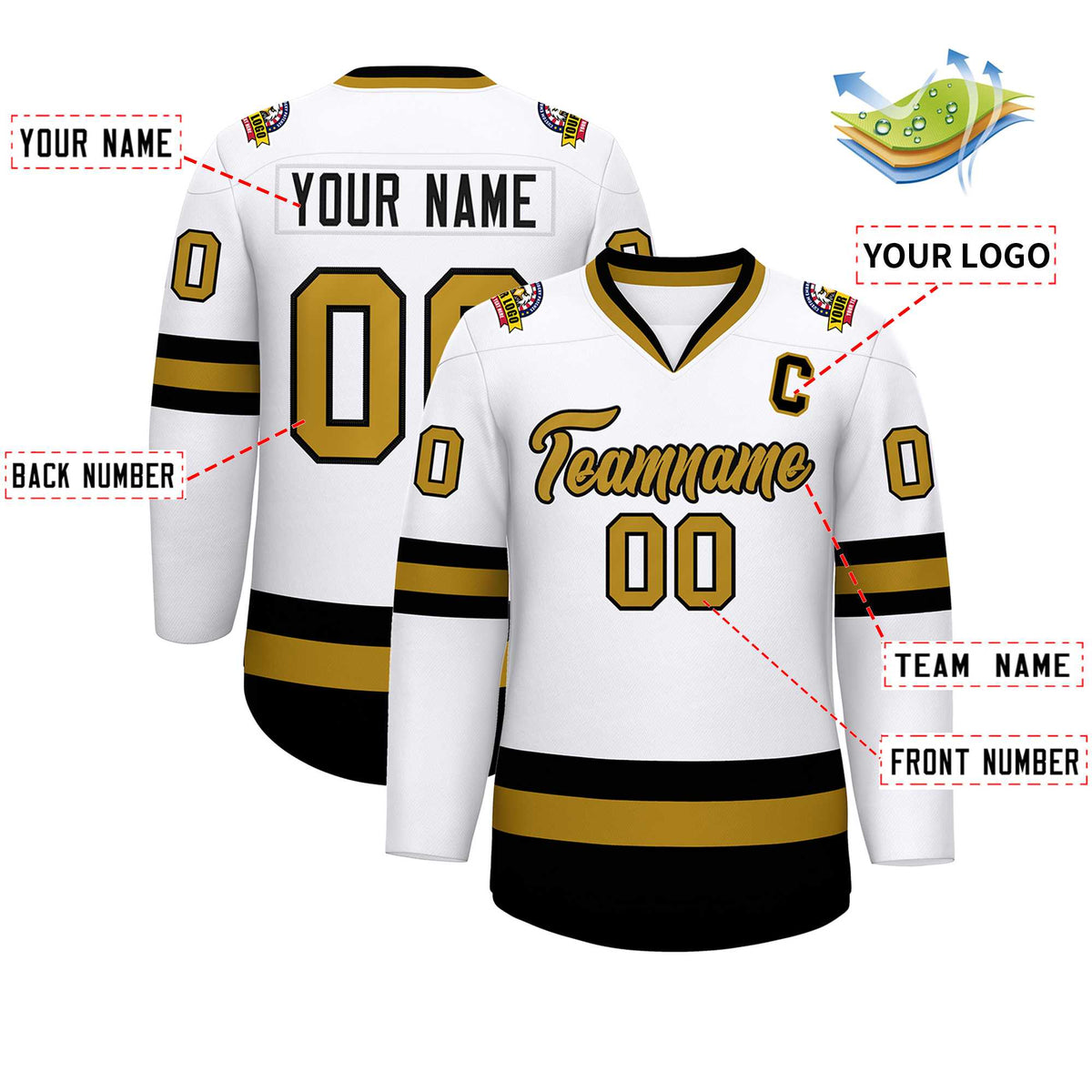 Custom White Old Gold-Black Classic Style Hockey Jersey | KXKSHOP
