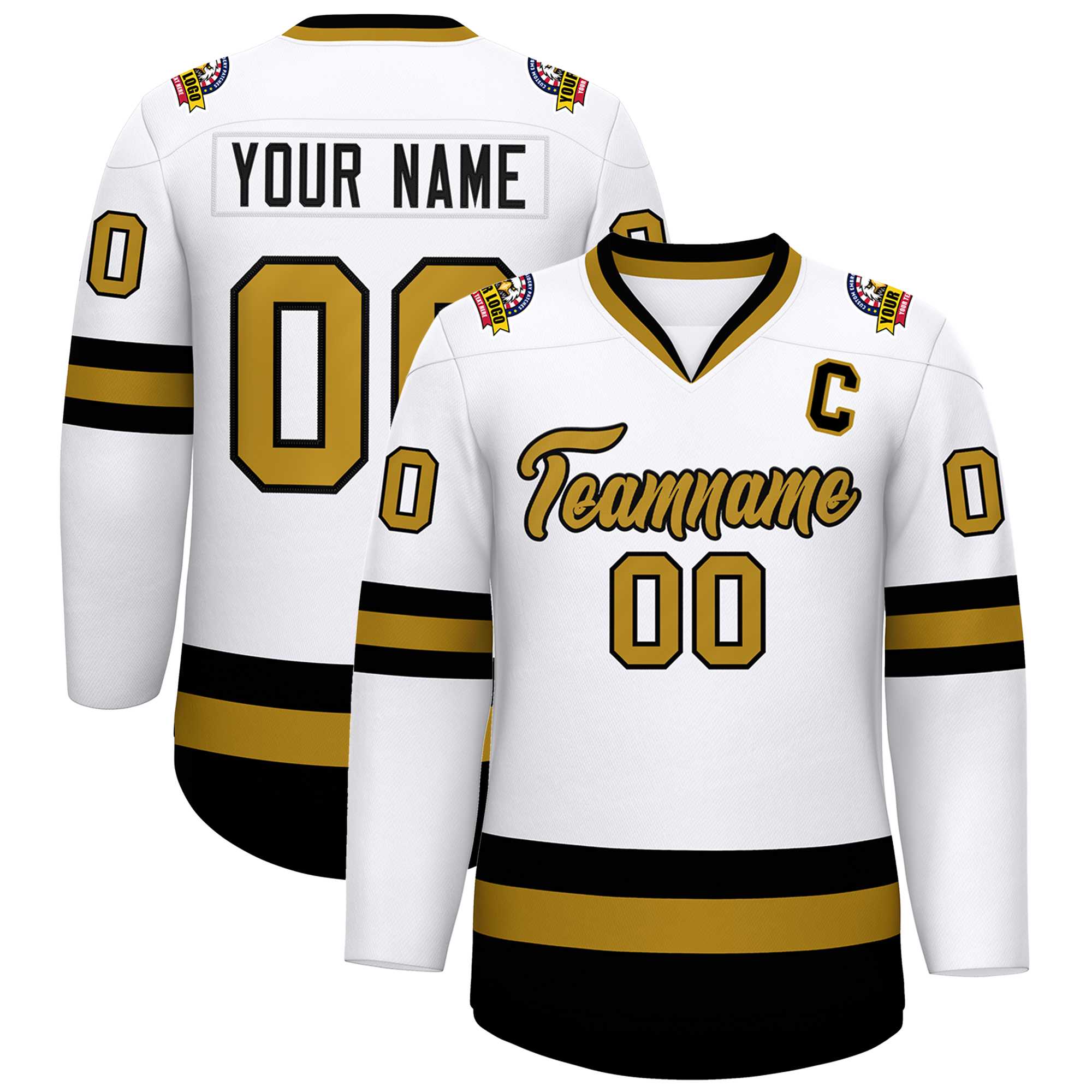 Custom White Old Gold-Black Classic Style Hockey Jersey | KXKSHOP