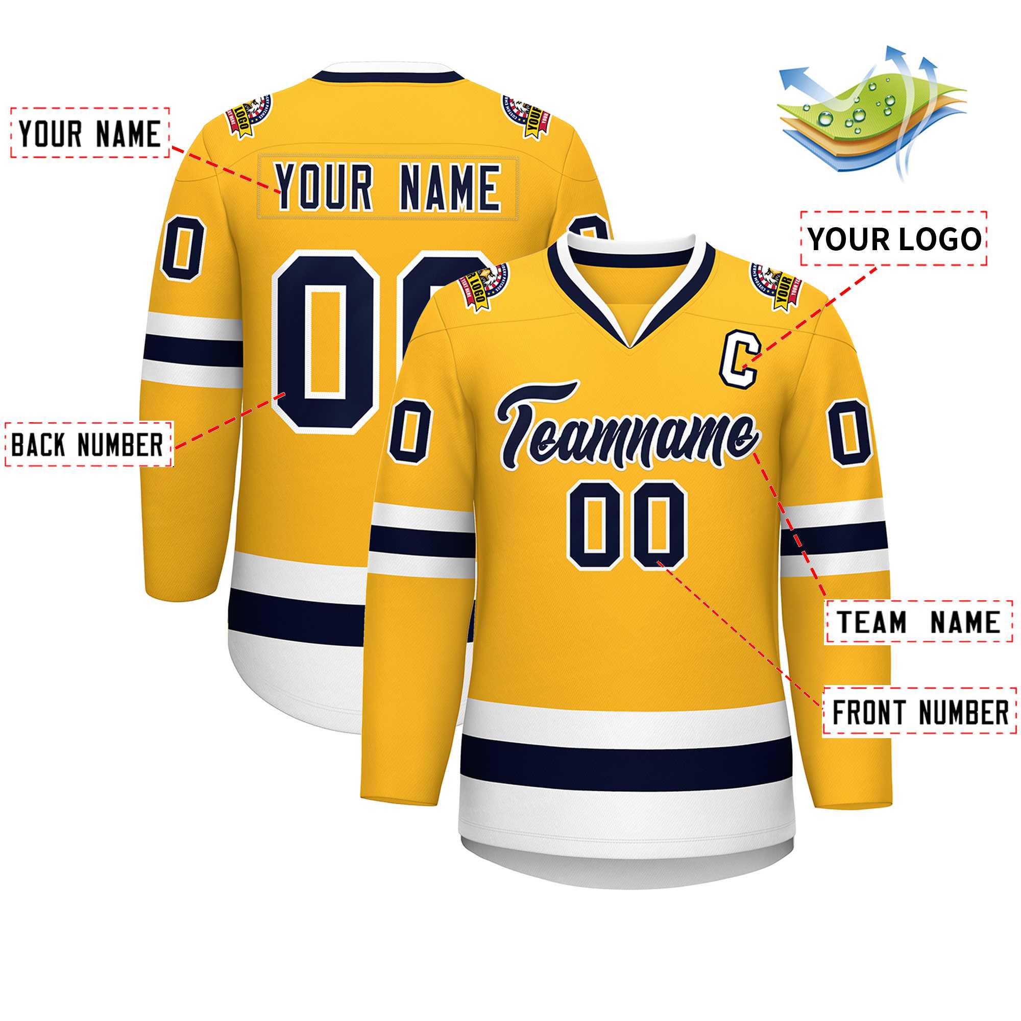 Custom Gold Navy-White Classic Style Hockey Jersey | KXKSHOP