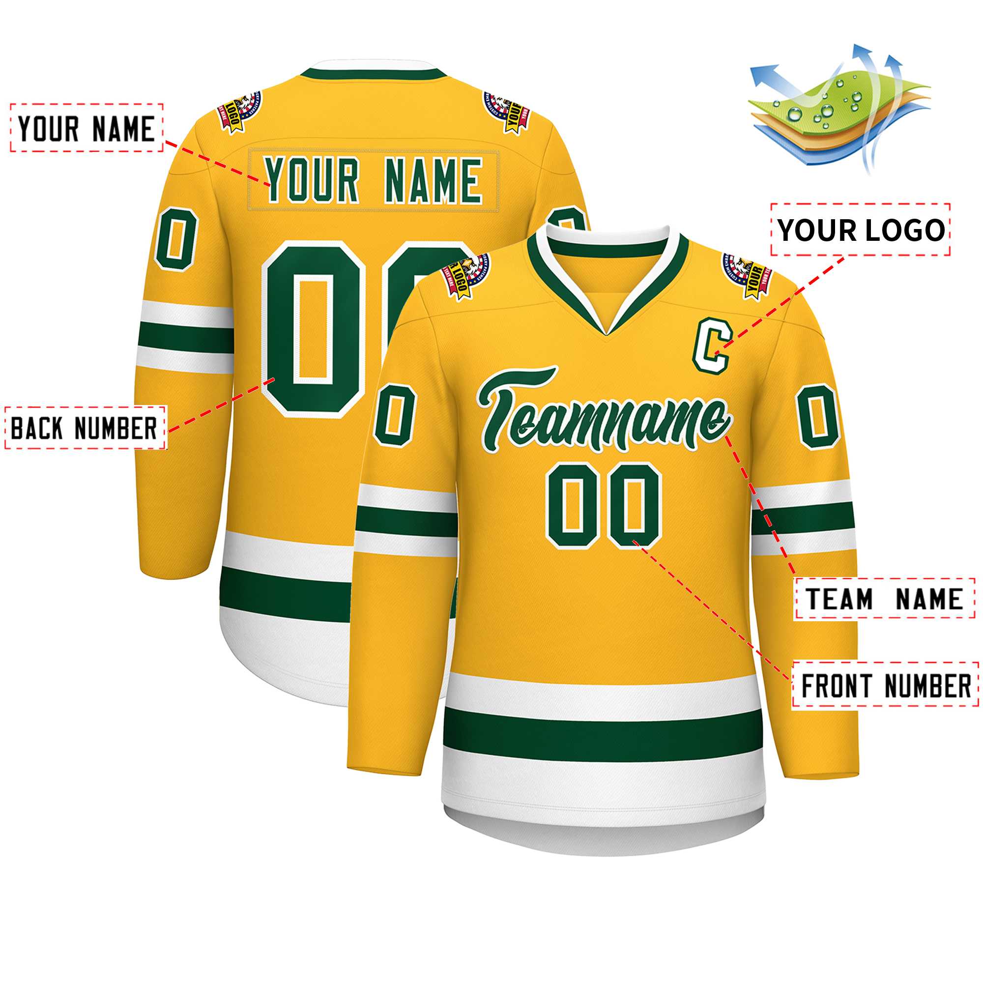 Custom Gold Green-White Classic Style Hockey Jersey | KXKSHOP