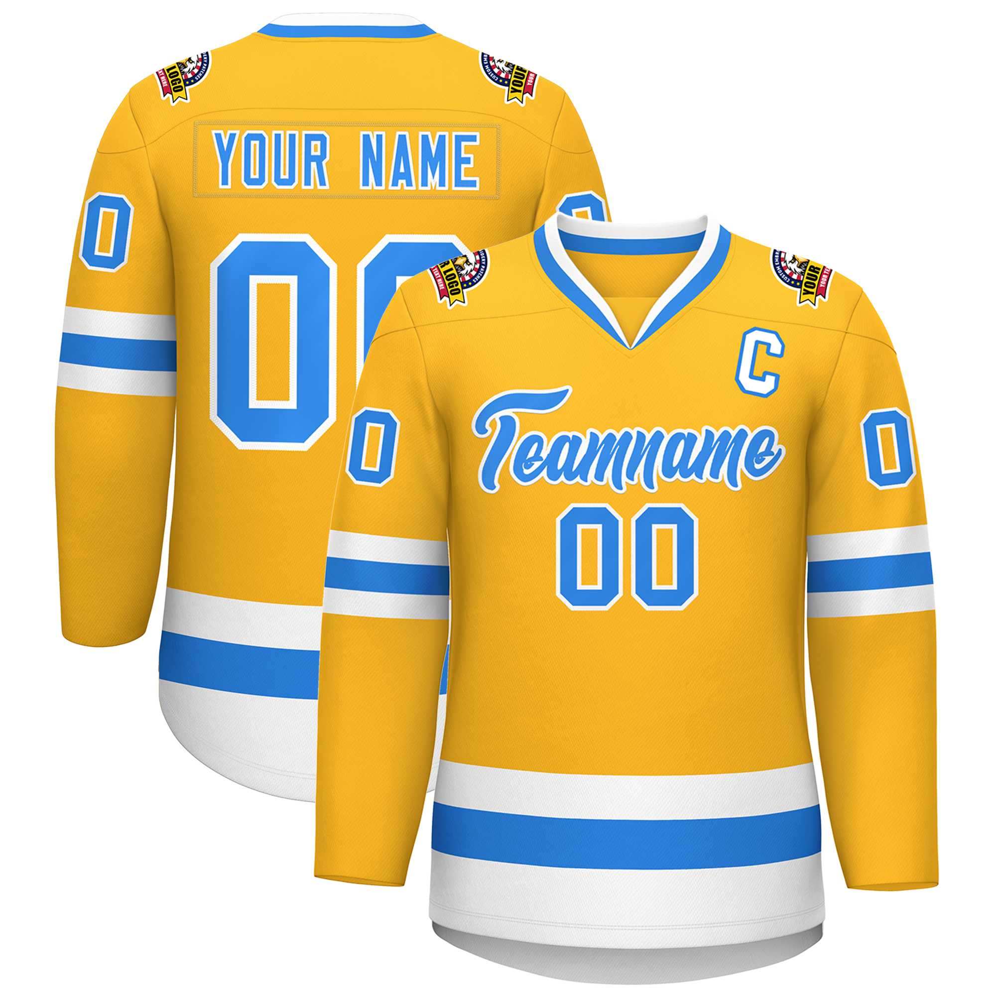 Custom Gold Powder Blue-White Classic Style Hockey Jersey | KXKSHOP