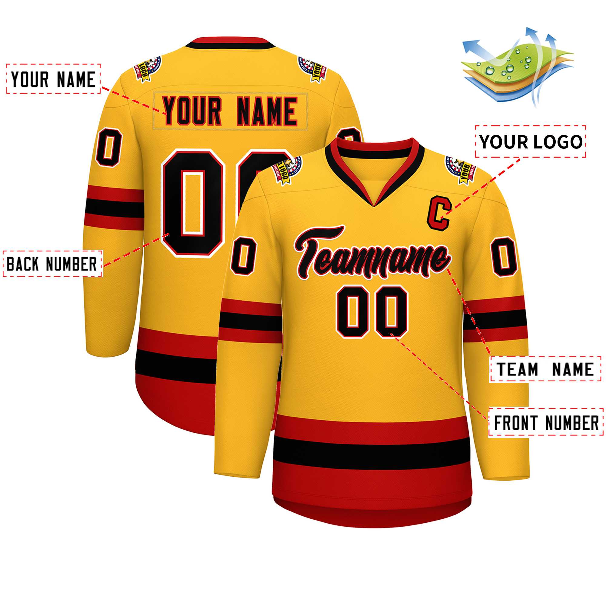 Custom Gold Black Red-White Classic Style Hockey Jersey | KXKSHOP