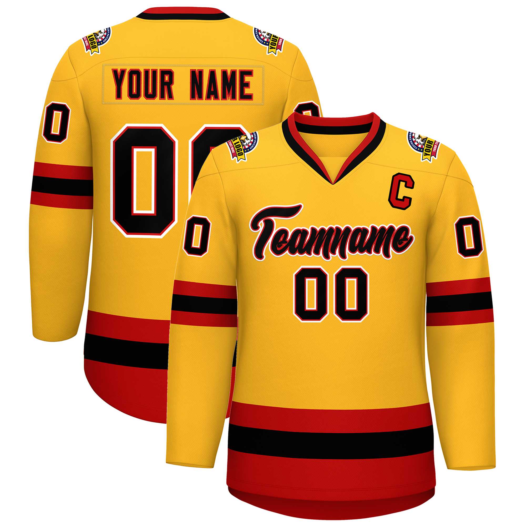 Custom Gold Black Red-White Classic Style Hockey Jersey | KXKSHOP