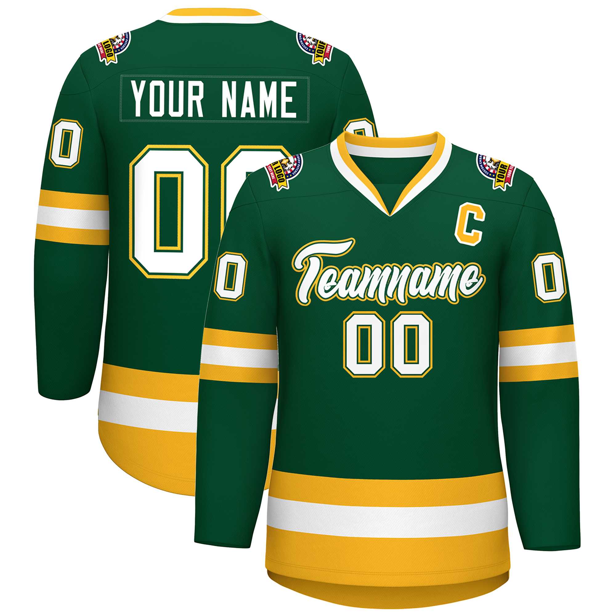 Custom Green White Green-Gold Classic Style Hockey Jersey | KXKSHOP