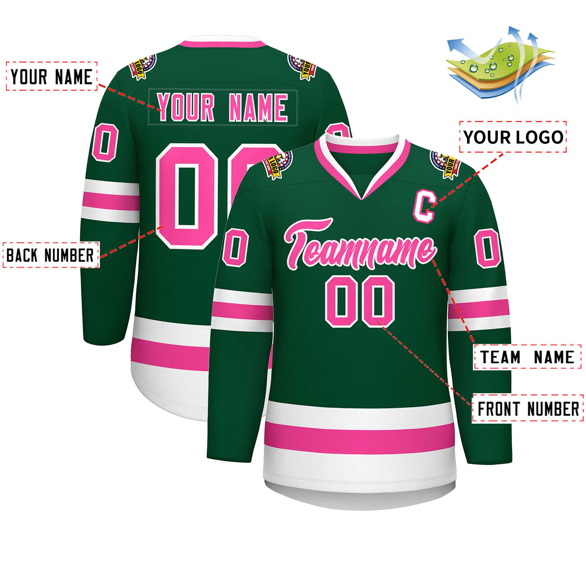 Custom Green Pink-White Classic Style Hockey Jersey | KXKSHOP