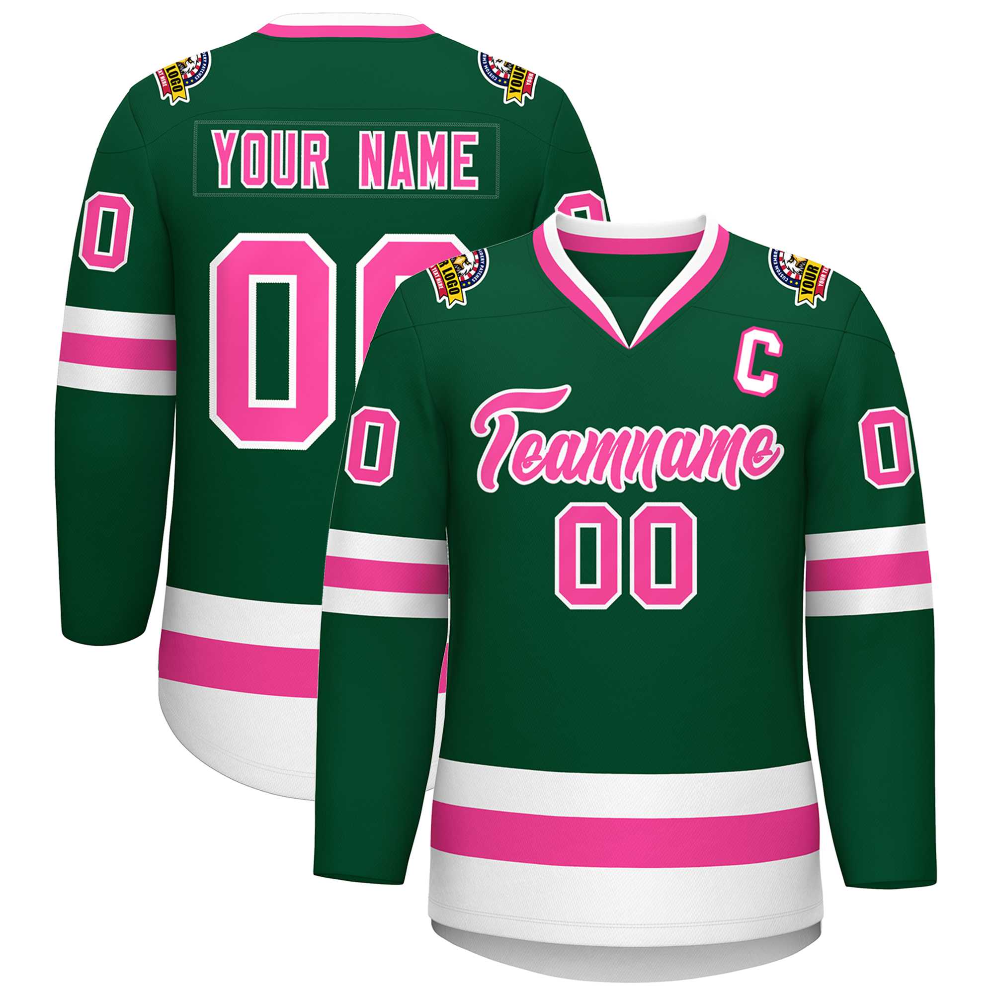 Custom Green Pink-White Classic Style Hockey Jersey | KXKSHOP