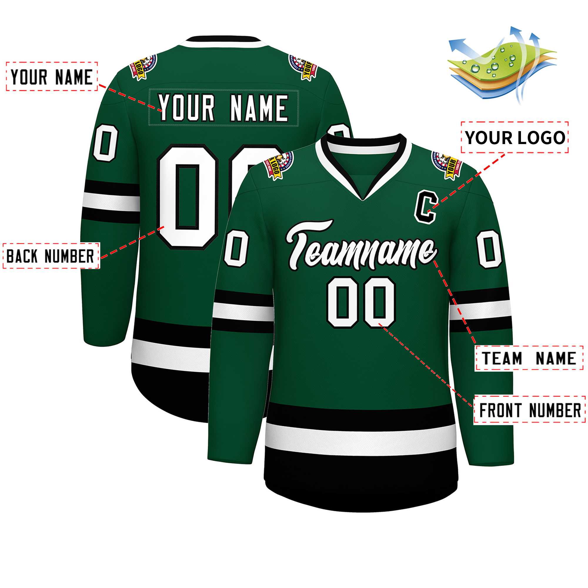 Custom Green White-Black Classic Style Hockey Jersey | KXKSHOP