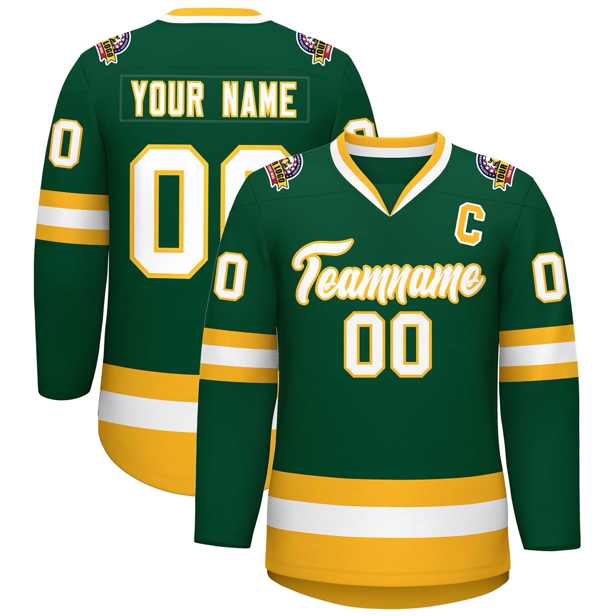 Custom Green White-Gold Classic Style Hockey Jersey | KXKSHOP
