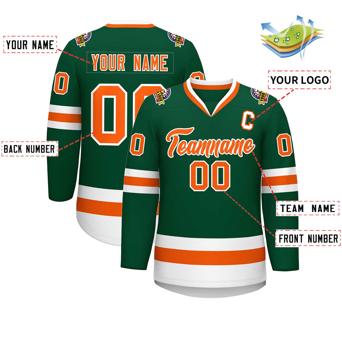 Custom Green Orange-White Classic Style Hockey Jersey | KXKSHOP