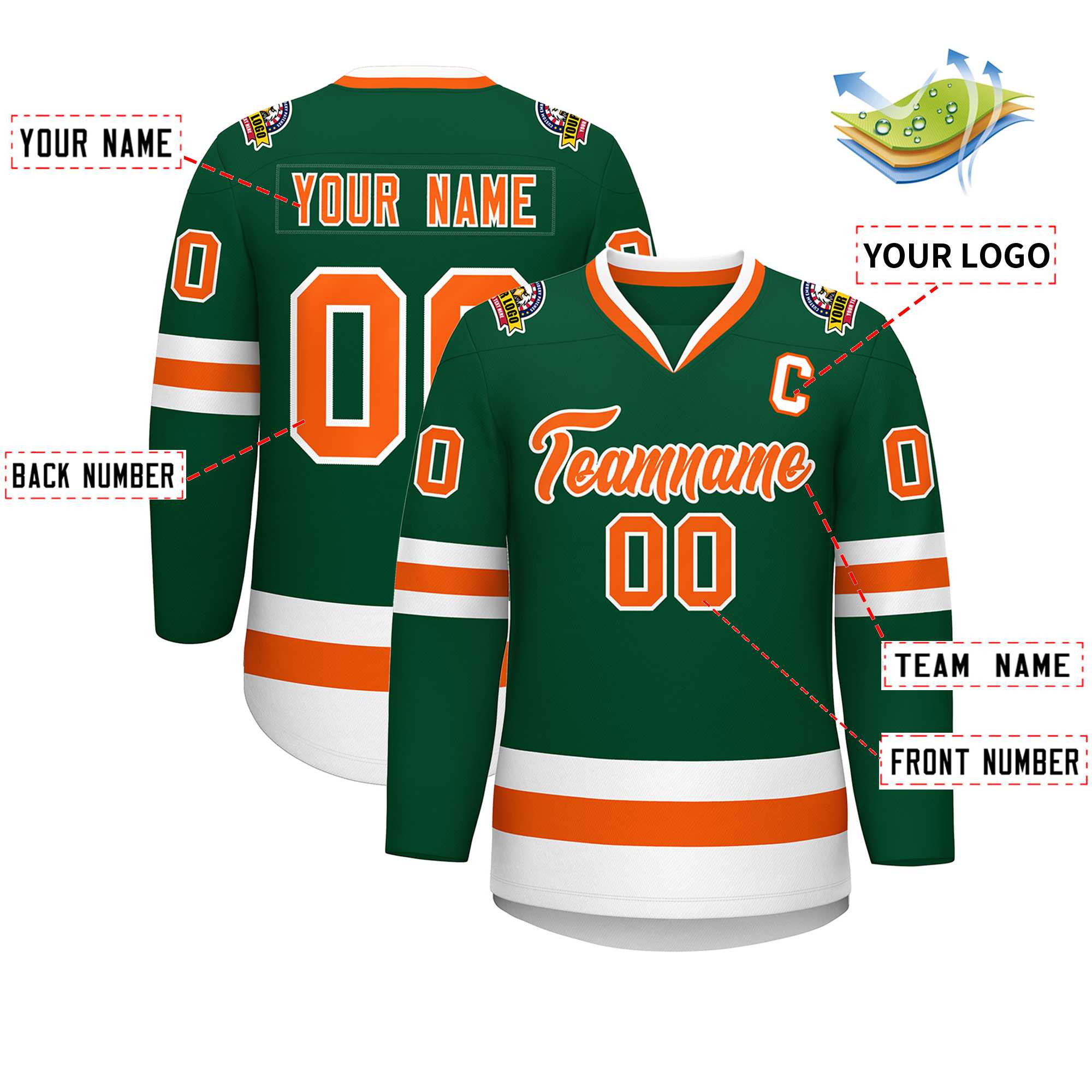 Custom Green Orange-White Classic Style Hockey Jersey | KXKSHOP