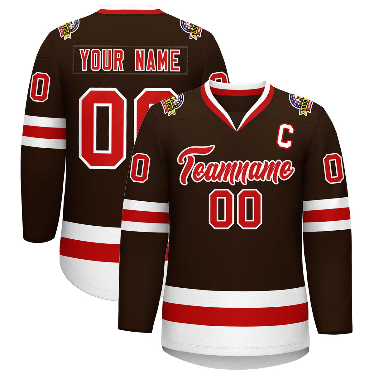 Custom Brown Red-White Classic Style Hockey Jersey | KXKSHOP