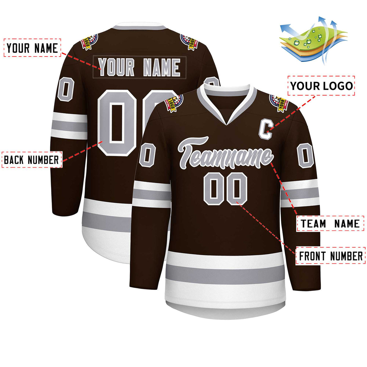Custom Brown Gray-White Classic Style Hockey Jersey | KXKSHOP