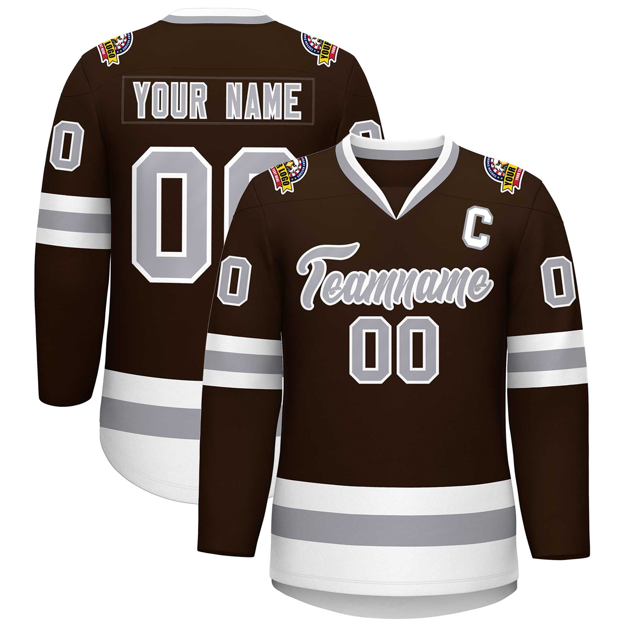 Custom Brown Gray-White Classic Style Hockey Jersey | KXKSHOP