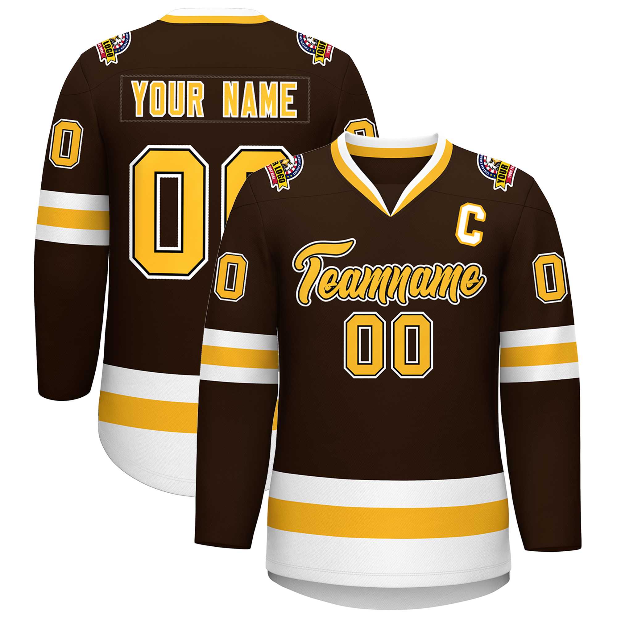 Custom Brown Gold Black-White Classic Style Hockey Jersey | KXKSHOP