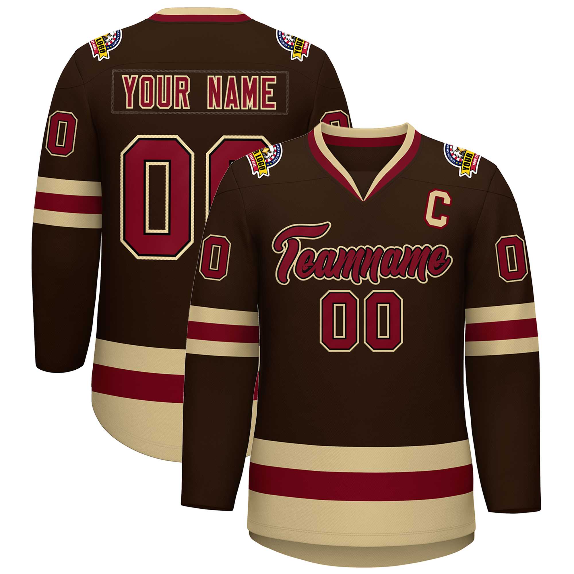 Custom Brown Crimson-Black Classic Style Hockey Jersey | KXKSHOP