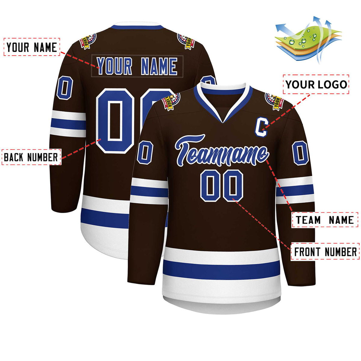 Custom Brown Royal-White Classic Style Hockey Jersey | KXKSHOP