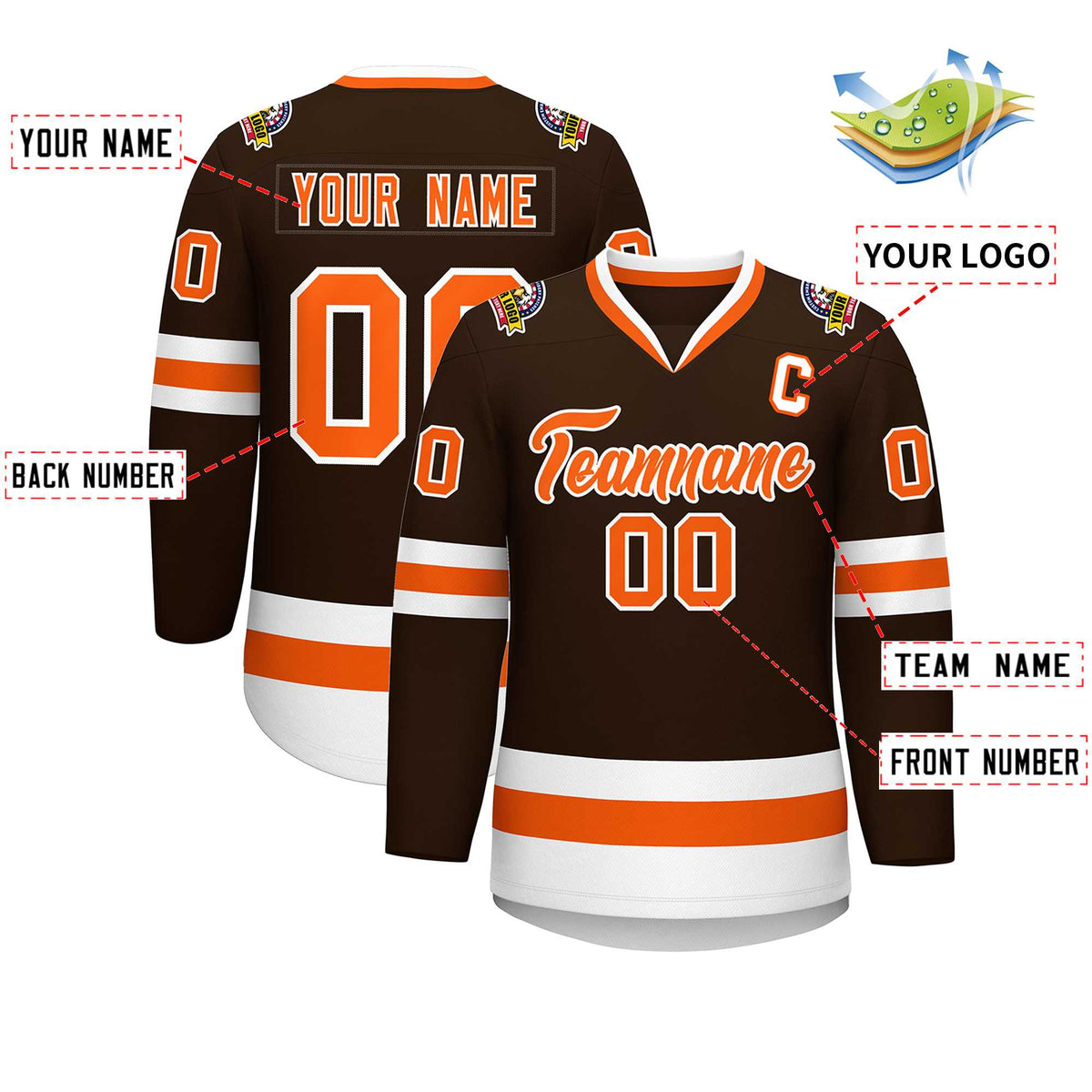 Custom Brown Orange-White Classic Style Hockey Jersey | KXKSHOP