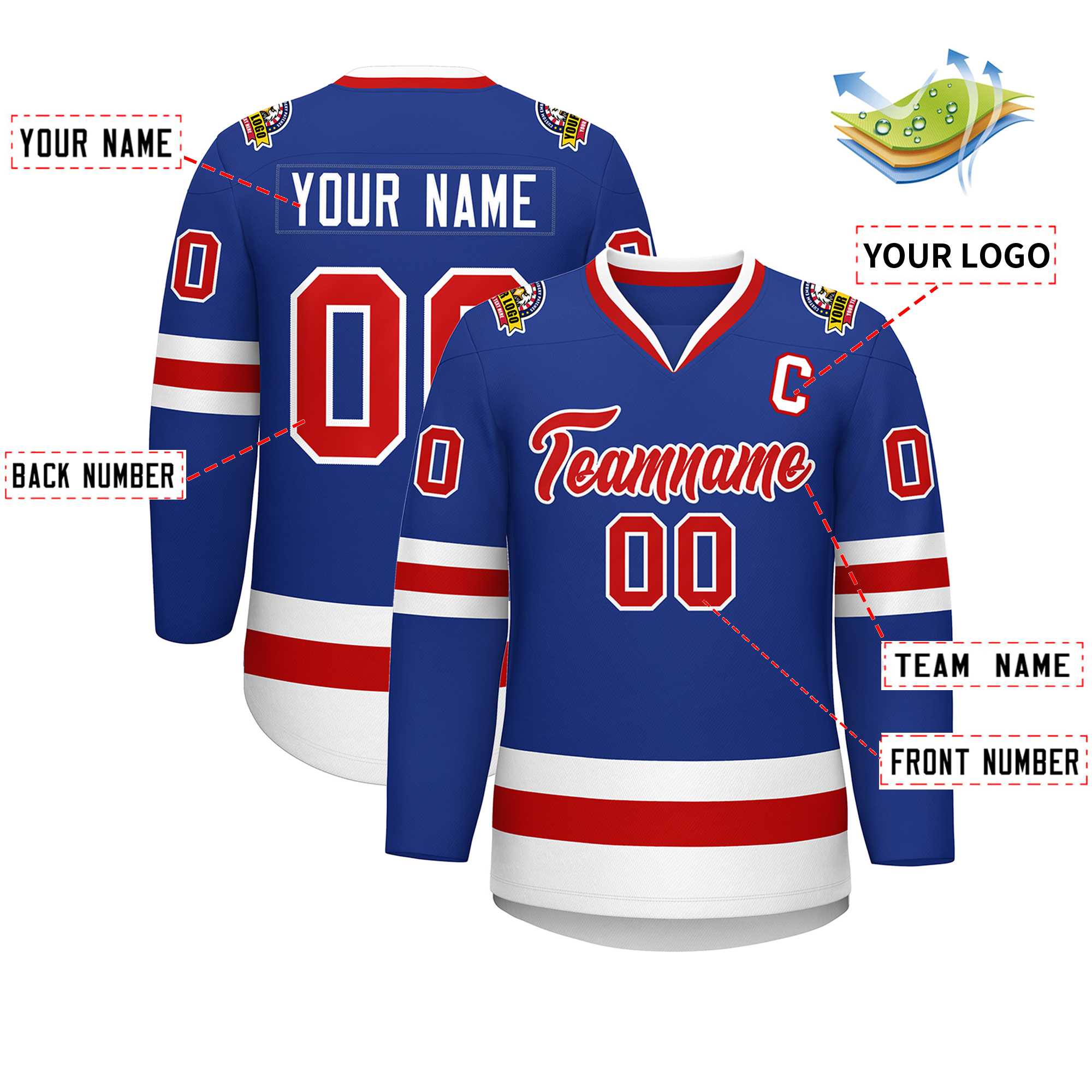 Custom Royal Red-White Classic Style Hockey Jersey | KXKSHOP