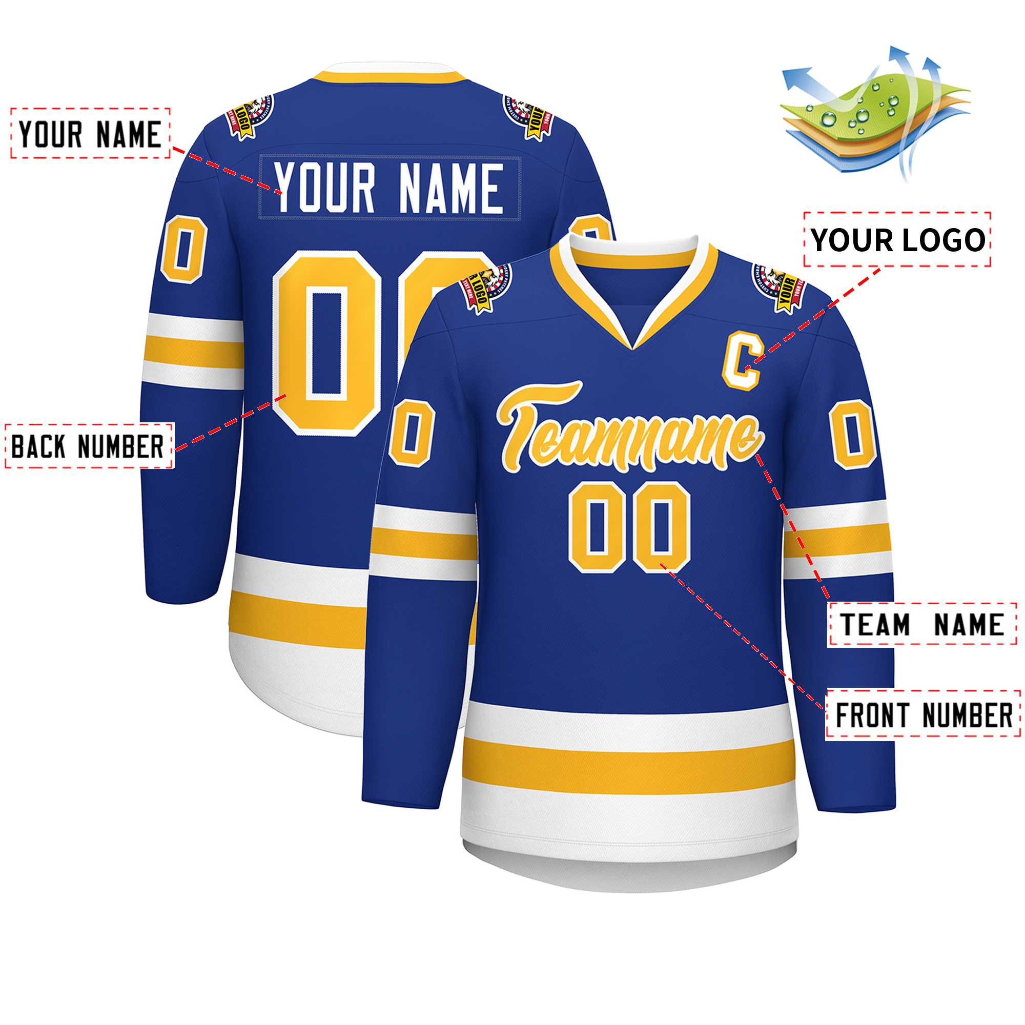 Custom Royal Gold-White Classic Style Hockey Jersey | KXKSHOP