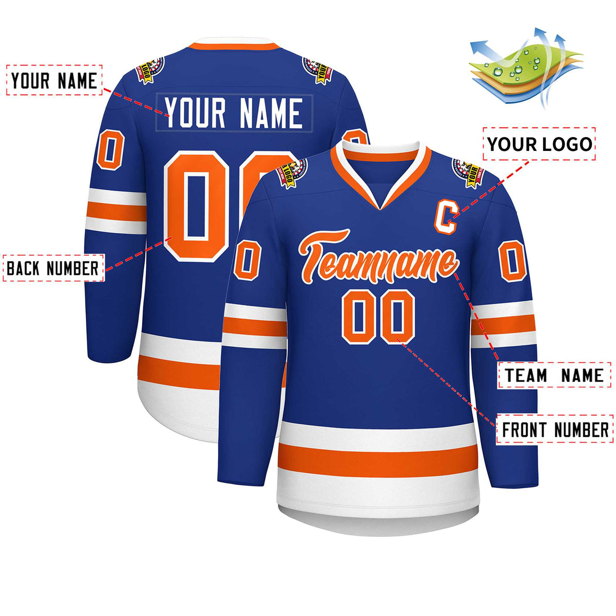 Custom Royal Orange-White Classic Style Hockey Jersey | KXKSHOP