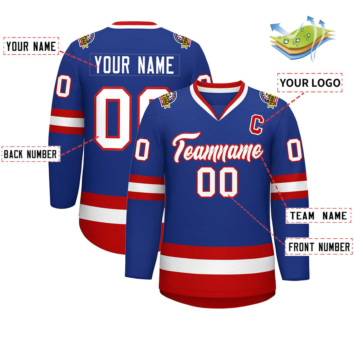 Custom Royal White-Red Classic Style Hockey Jersey | KXKSHOP