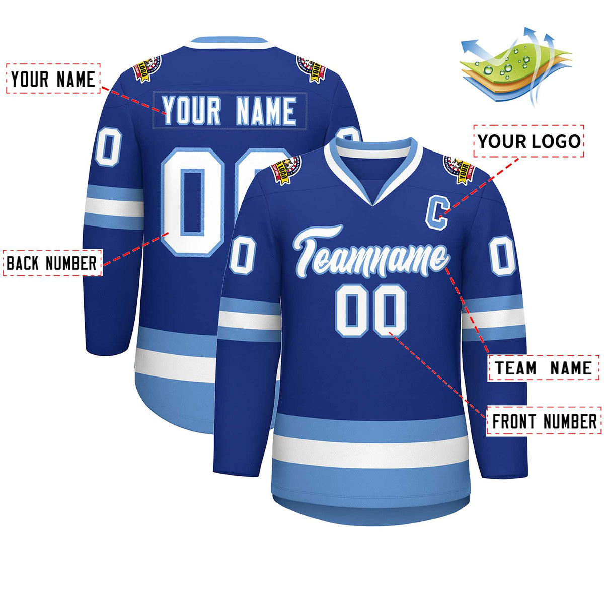 Custom Royal White-Light Blue Classic Style Hockey Jersey | KXKSHOP