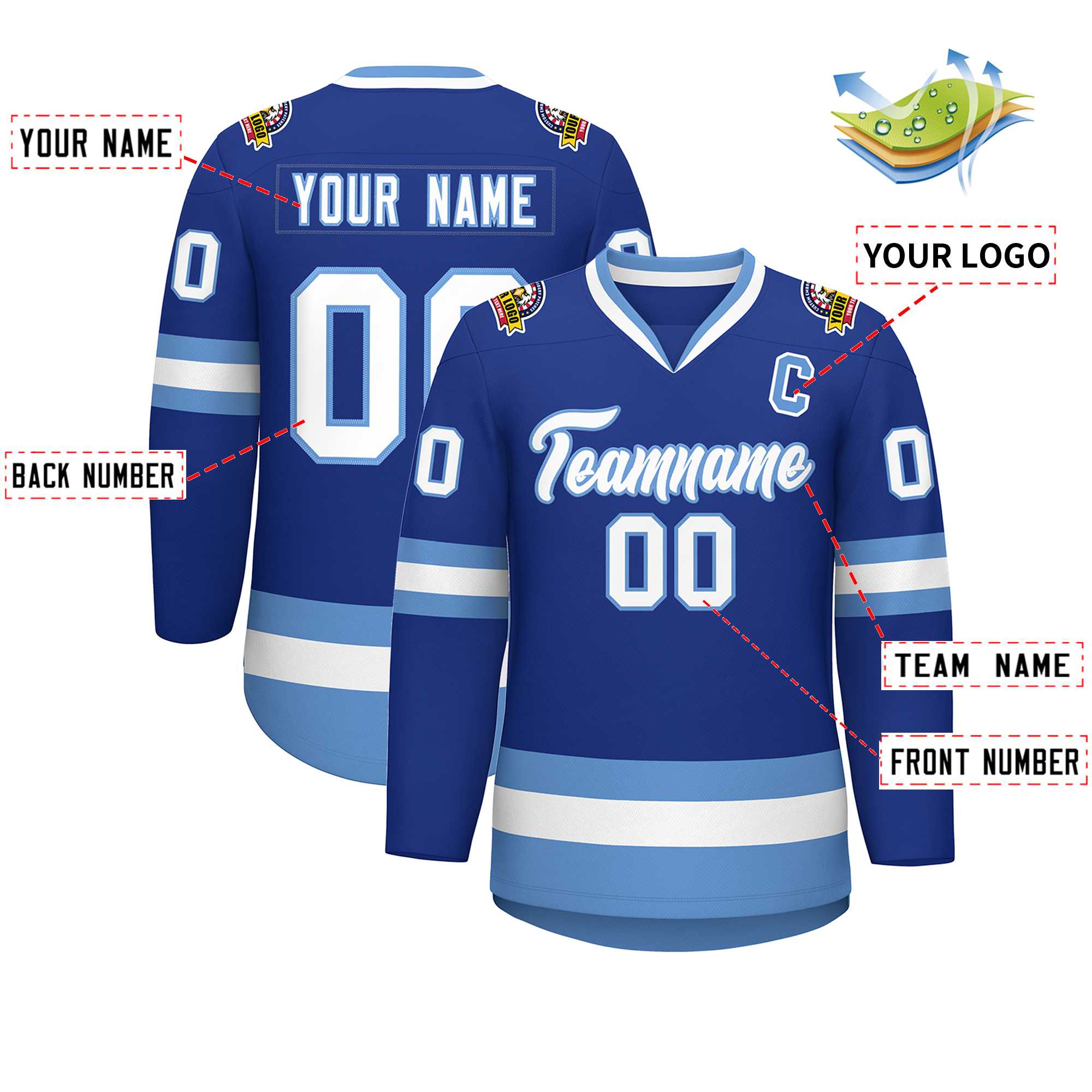 Custom Royal White-Light Blue Classic Style Hockey Jersey | KXKSHOP